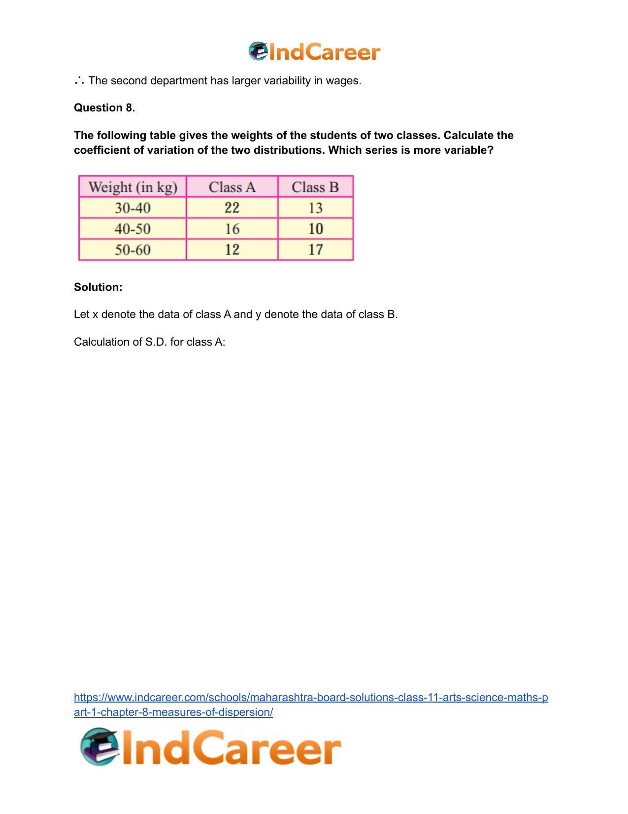 Maharashtra Board Solutions Class 11-Arts & Science Maths (Part 1): Chapter 8- Measures of Dispersion - Page 20