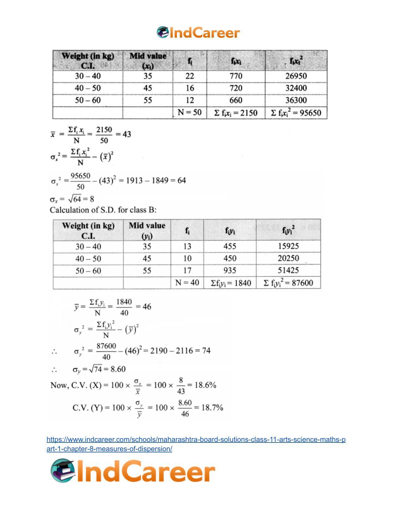 Maharashtra Board Solutions Class 11-Arts & Science Maths (Part 1): Chapter 8- Measures of Dispersion - Page 21