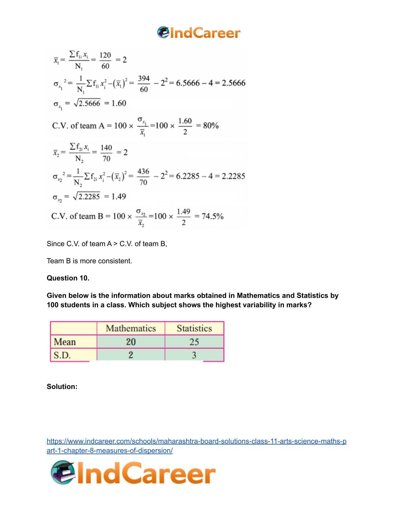 Maharashtra Board Solutions Class 11-Arts & Science Maths (Part 1): Chapter 8- Measures of Dispersion - Page 24