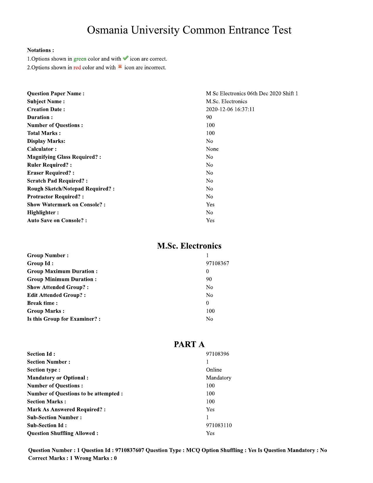 TS CPGET 2020 M.Sc. Electronics (Shift 1) Question Paper with Answer Key - Page 1