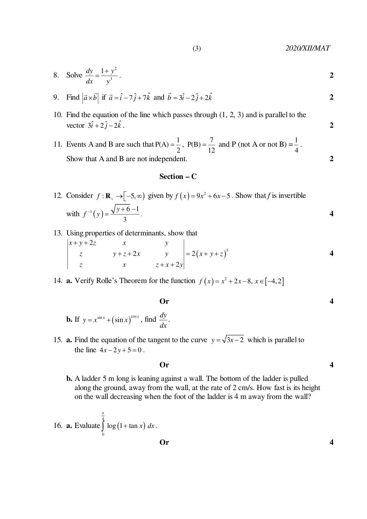Nagaland Board Class 12 MATHEMATICS 2020 Question Papers - Page 3