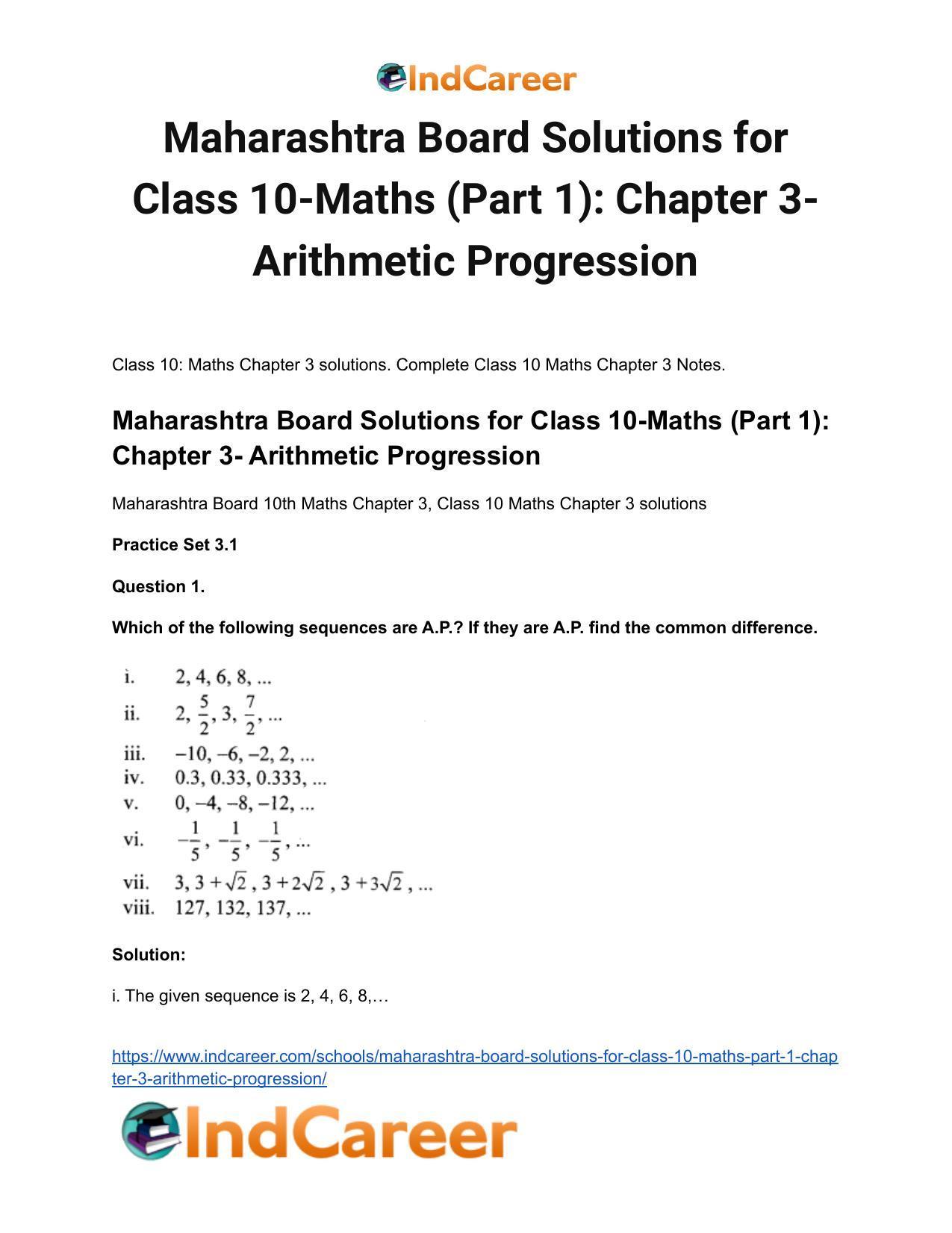 Maharashtra Board Solutions for Class 10-Maths (Part 1): Chapter 3- Arithmetic Progression - Page 2