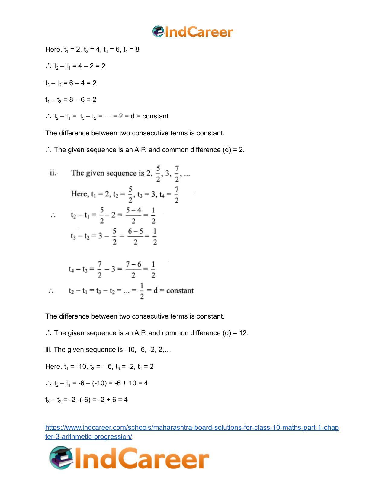 Maharashtra Board Solutions for Class 10-Maths (Part 1): Chapter 3- Arithmetic Progression - Page 3
