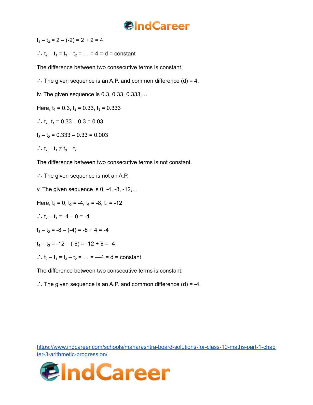 Maharashtra Board Solutions for Class 10-Maths (Part 1): Chapter 3- Arithmetic Progression - Page 4