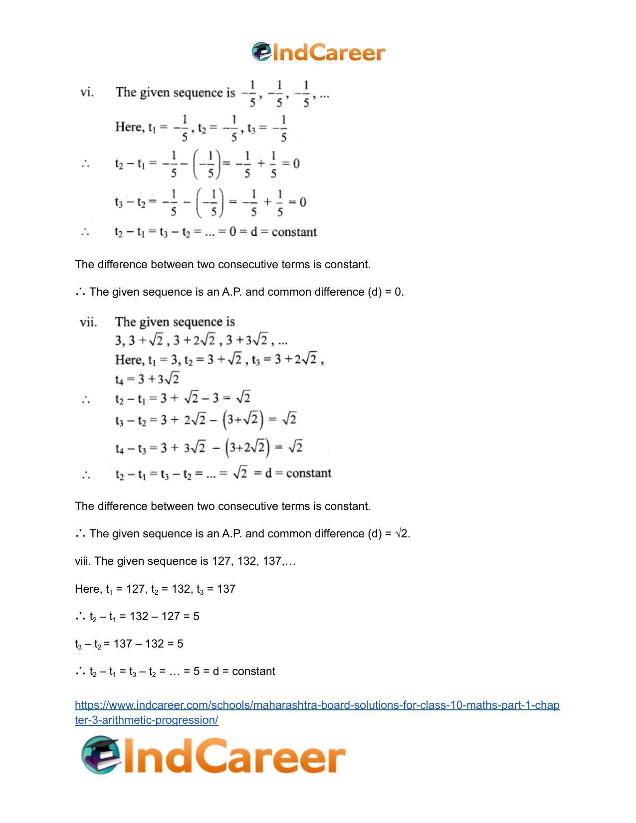 Maharashtra Board Solutions for Class 10-Maths (Part 1): Chapter 3- Arithmetic Progression - Page 5