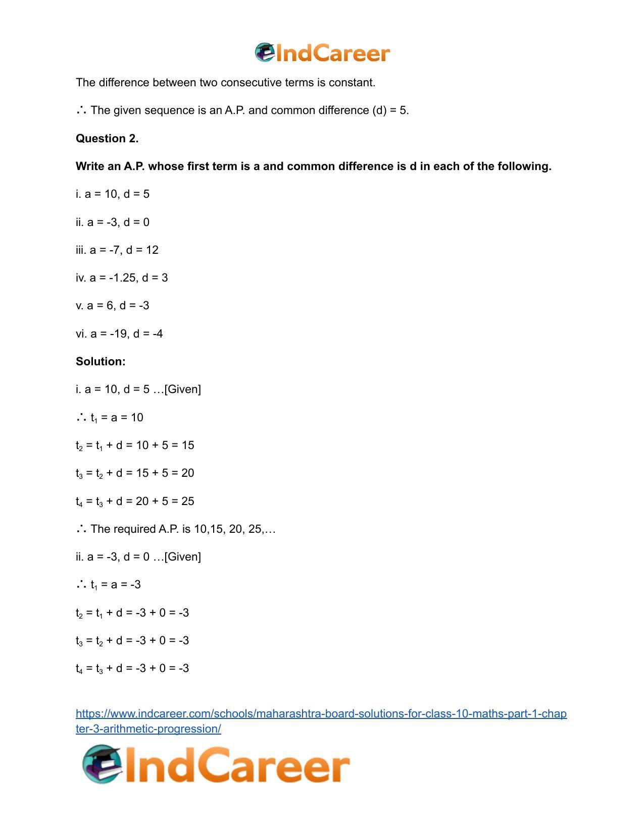 Maharashtra Board Solutions for Class 10-Maths (Part 1): Chapter 3- Arithmetic Progression - Page 6