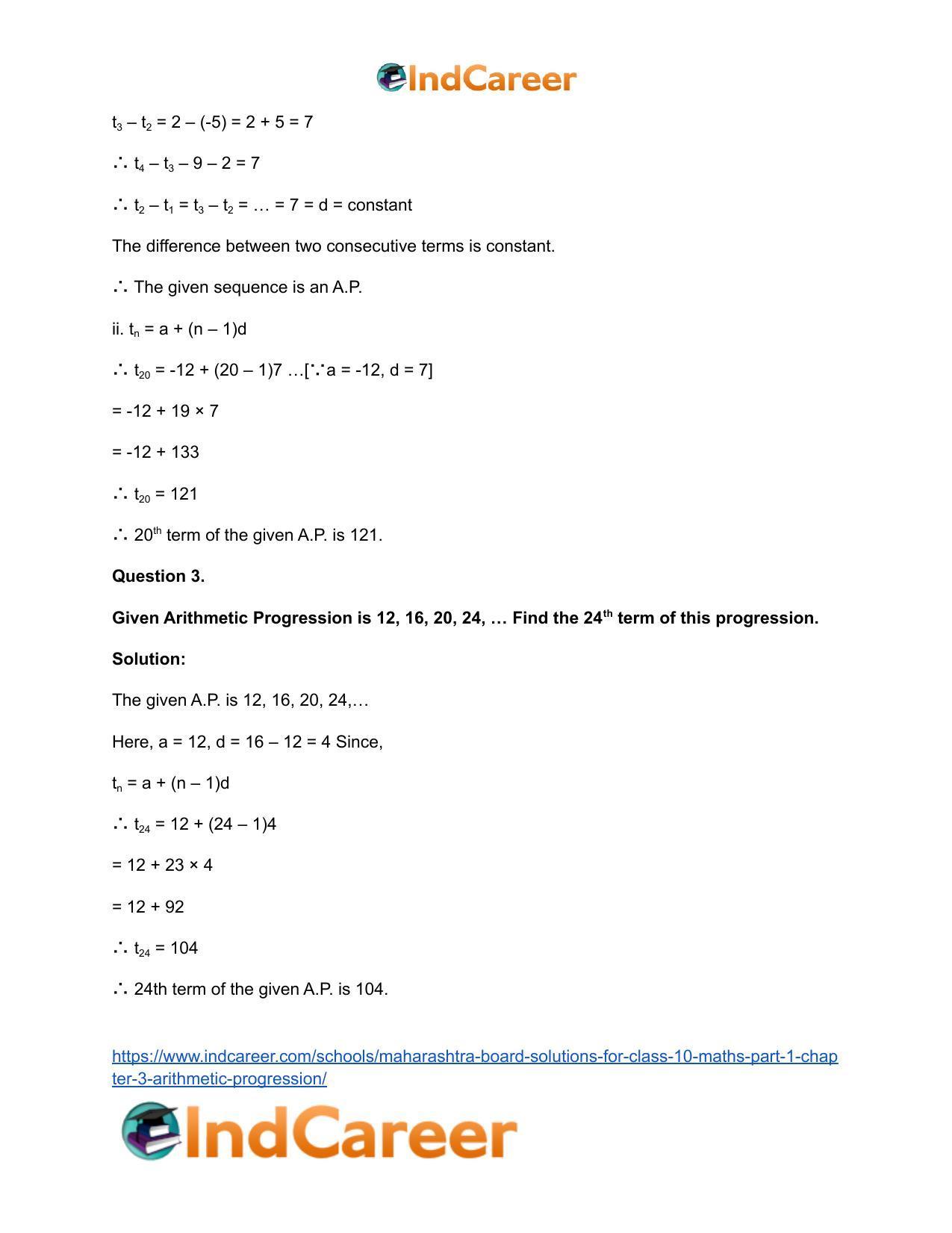 Maharashtra Board Solutions for Class 10-Maths (Part 1): Chapter 3- Arithmetic Progression - Page 16
