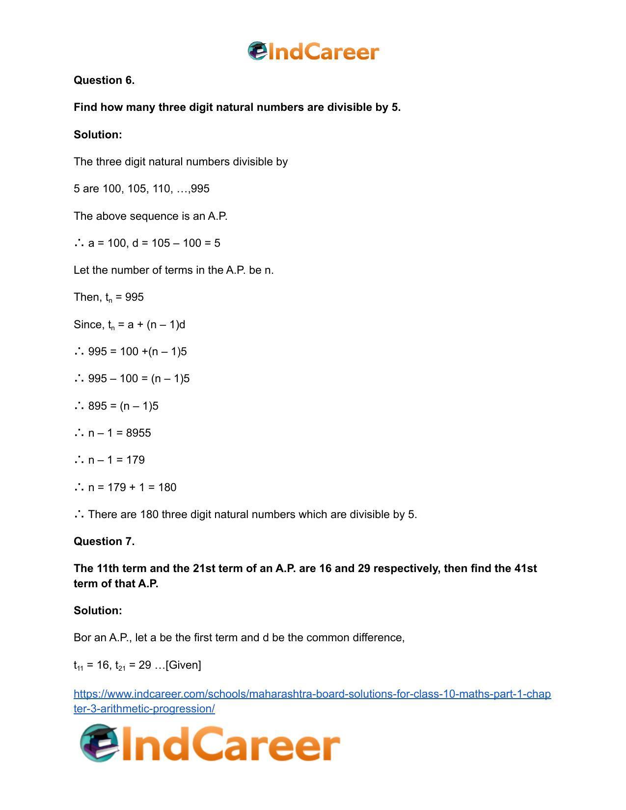 Maharashtra Board Solutions for Class 10-Maths (Part 1): Chapter 3- Arithmetic Progression - Page 18
