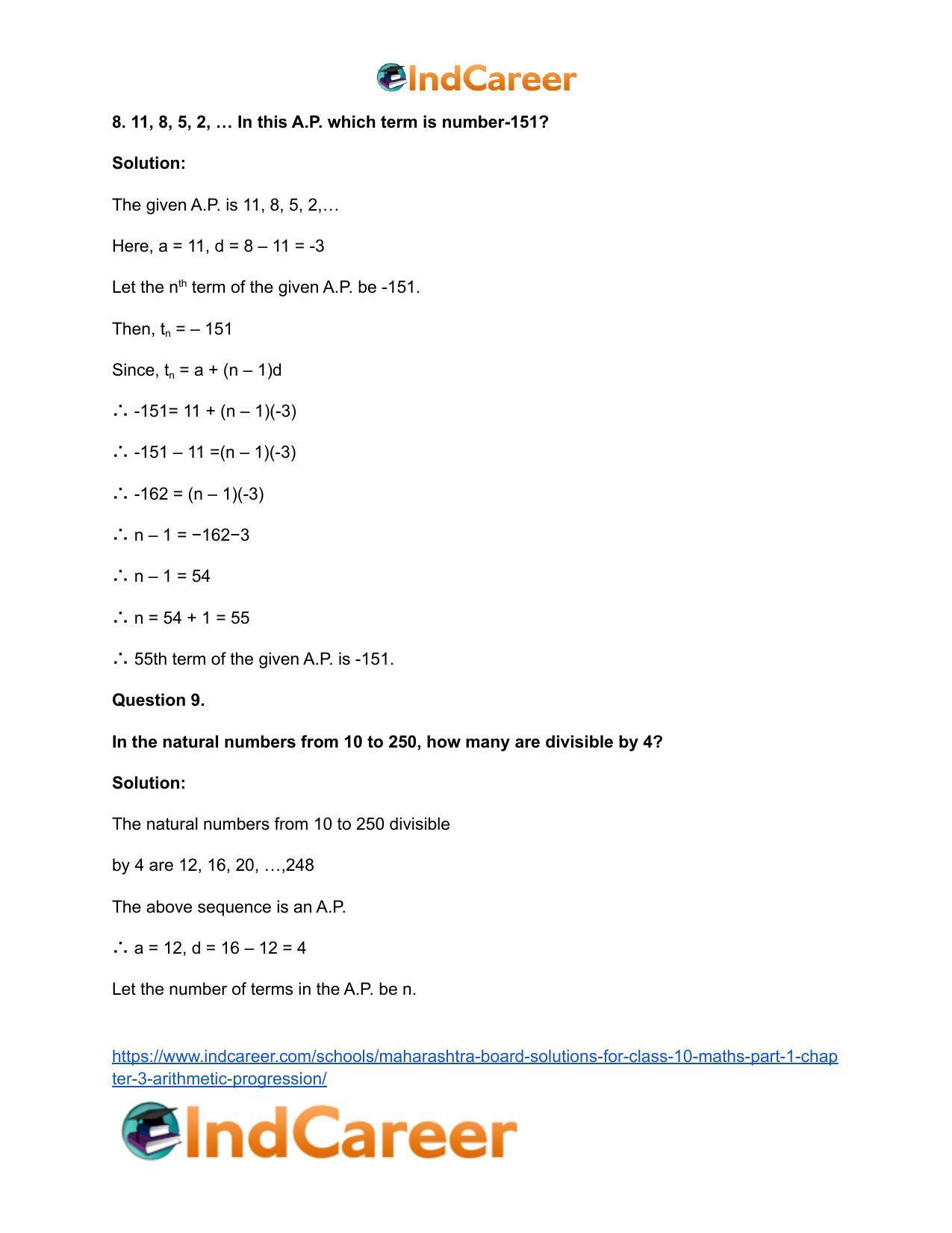Maharashtra Board Solutions for Class 10-Maths (Part 1): Chapter 3- Arithmetic Progression - Page 20