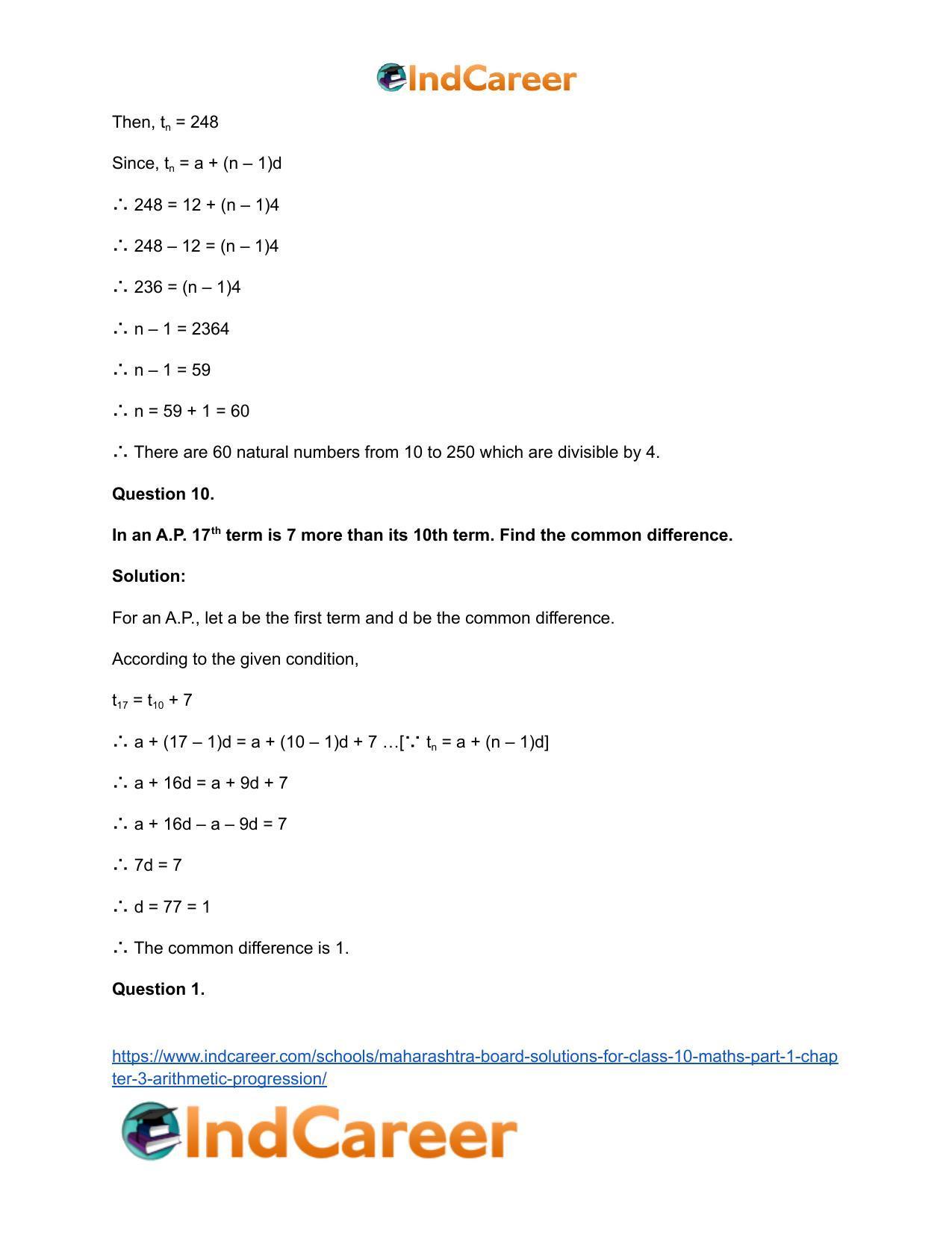 Maharashtra Board Solutions for Class 10-Maths (Part 1): Chapter 3- Arithmetic Progression - Page 21