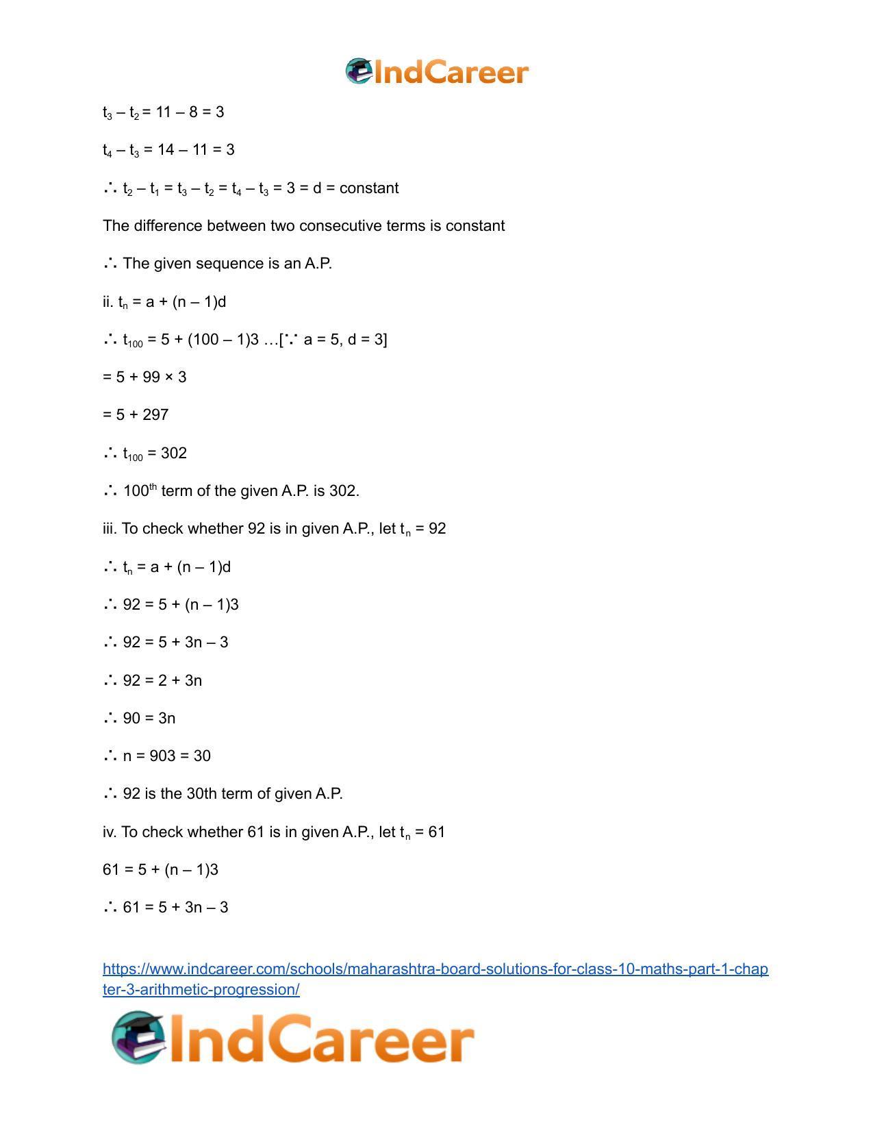 Maharashtra Board Solutions for Class 10-Maths (Part 1): Chapter 3- Arithmetic Progression - Page 23