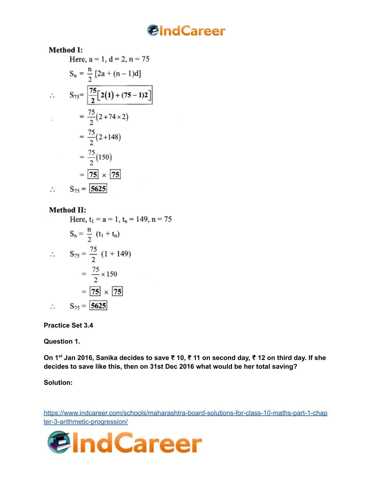 Maharashtra Board Solutions for Class 10-Maths (Part 1): Chapter 3- Arithmetic Progression - Page 34