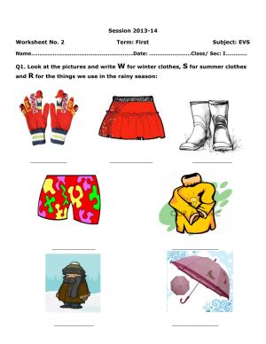 Worksheet for Class 1 EVS Assignment 3