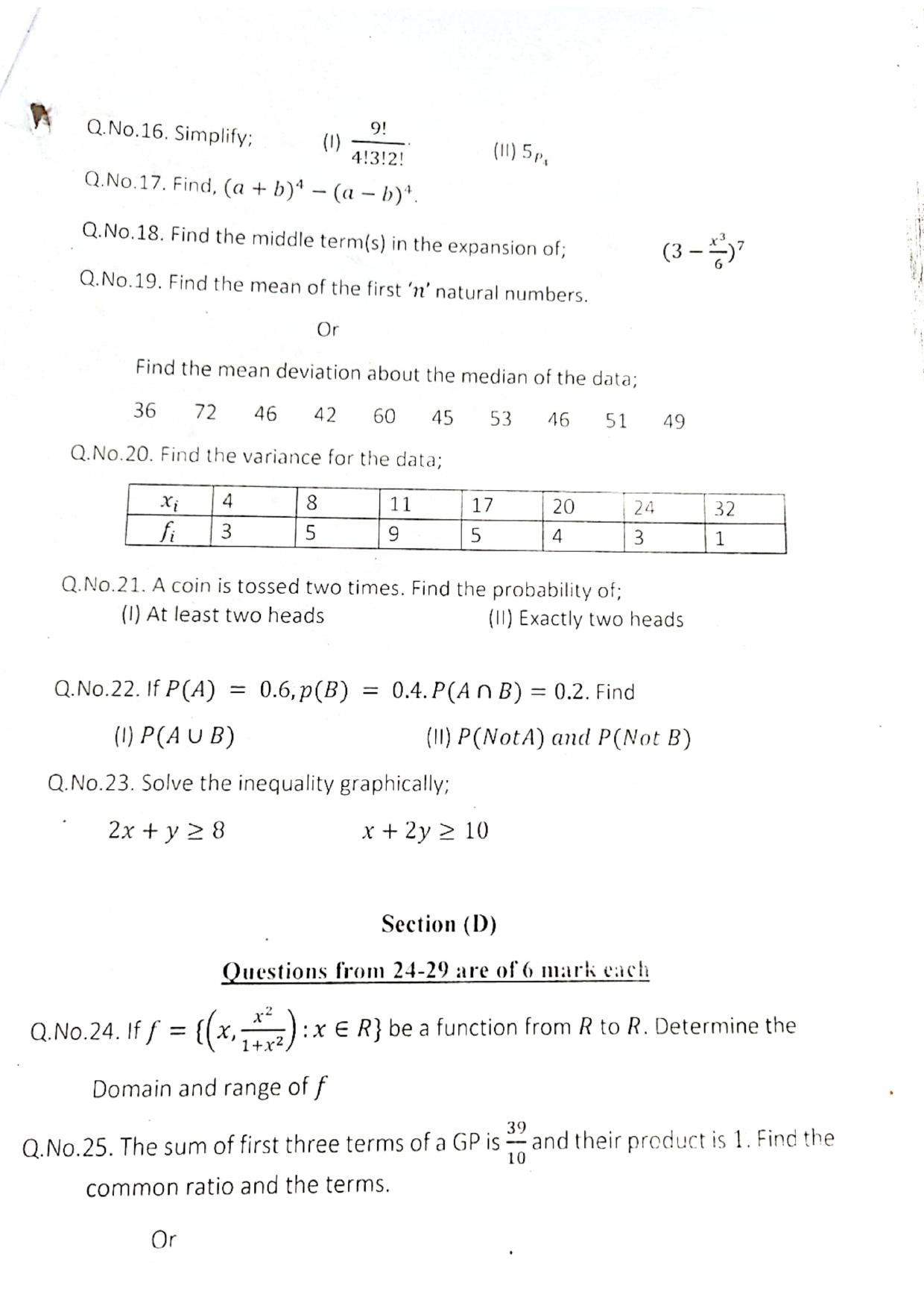 JKBOSE Class 11 Business Math Model Question Paper - Page 3