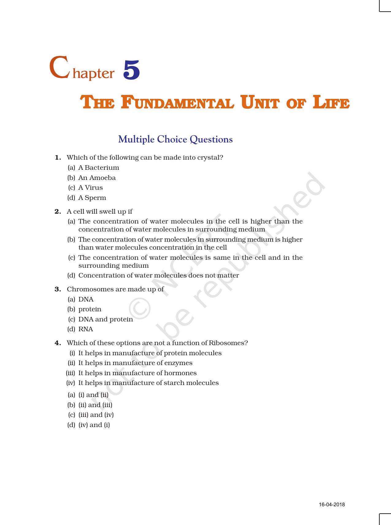 NCERT Exemplar Book for Class 9 Science: Chapter 5 The Fundamental Unit of Life - Page 1