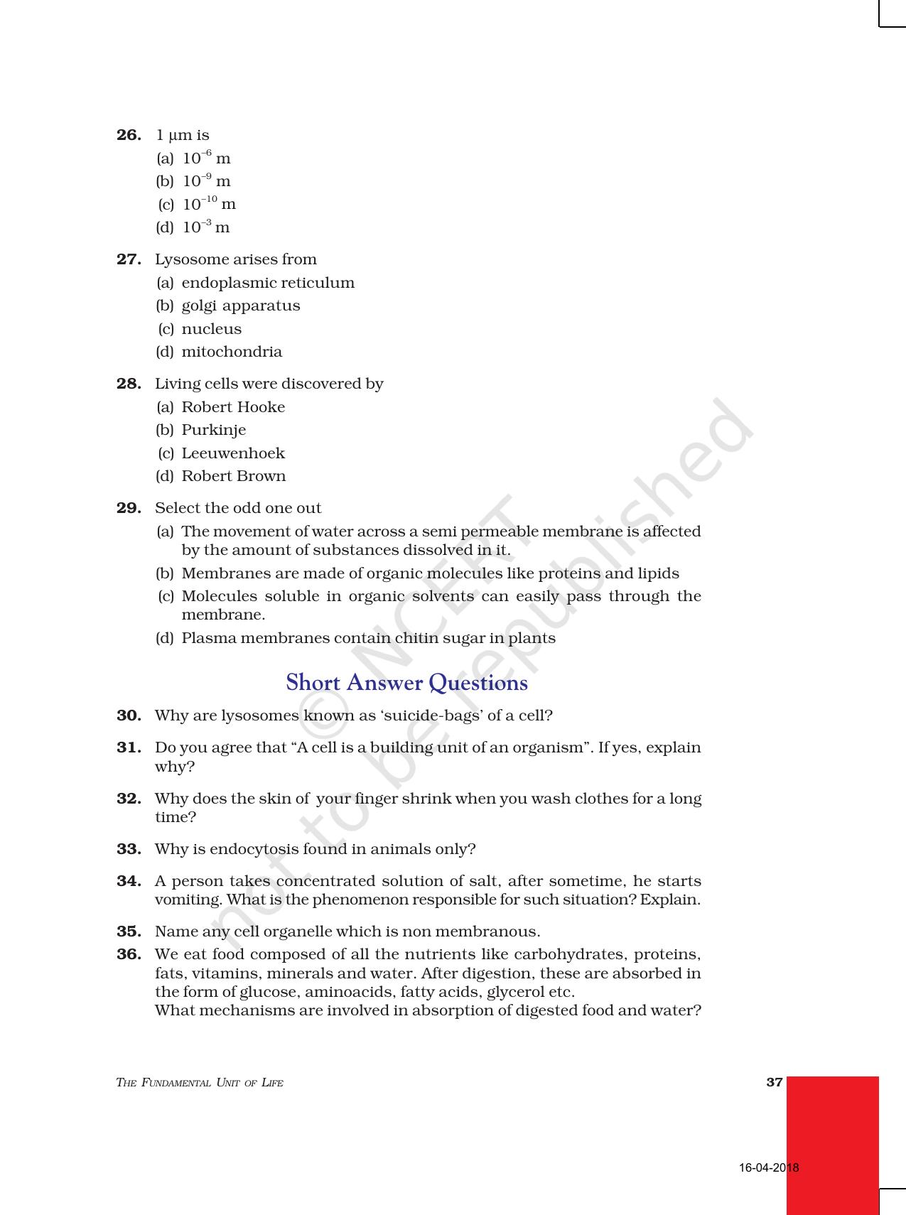 NCERT Exemplar Book for Class 9 Science: Chapter 5 The Fundamental Unit of Life - Page 5