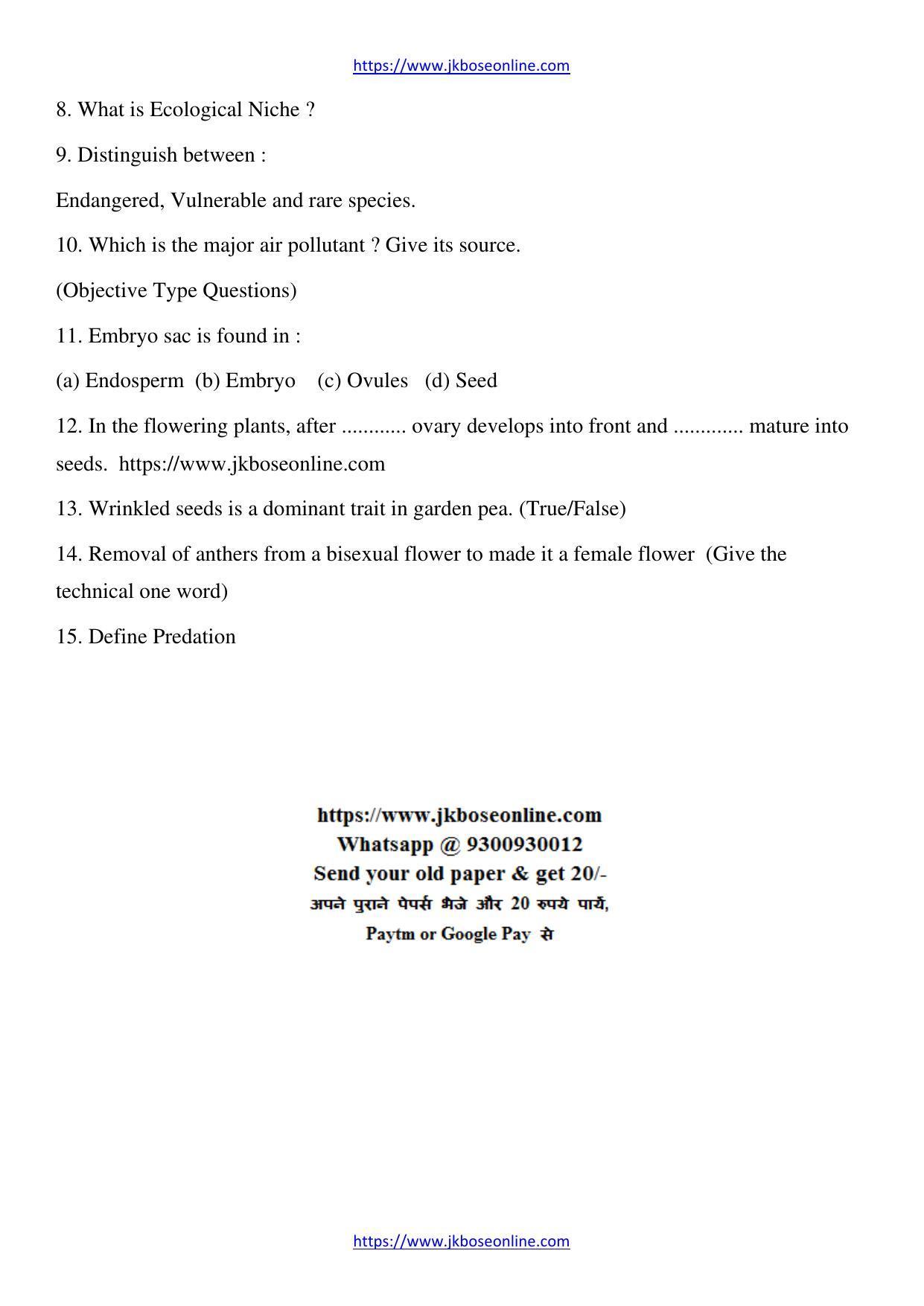 JKBOSE Class 12 Biology-Botany Question Papers 2011 (9319-A) - Page 2