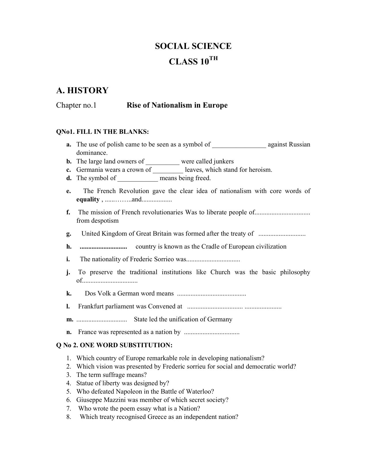 JKBOSE Class 10 Social Science Question Bank - Page 1