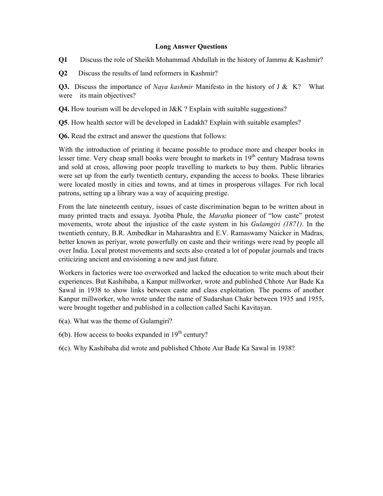 JKBOSE Class 10 Social Science Question Bank - Page 20