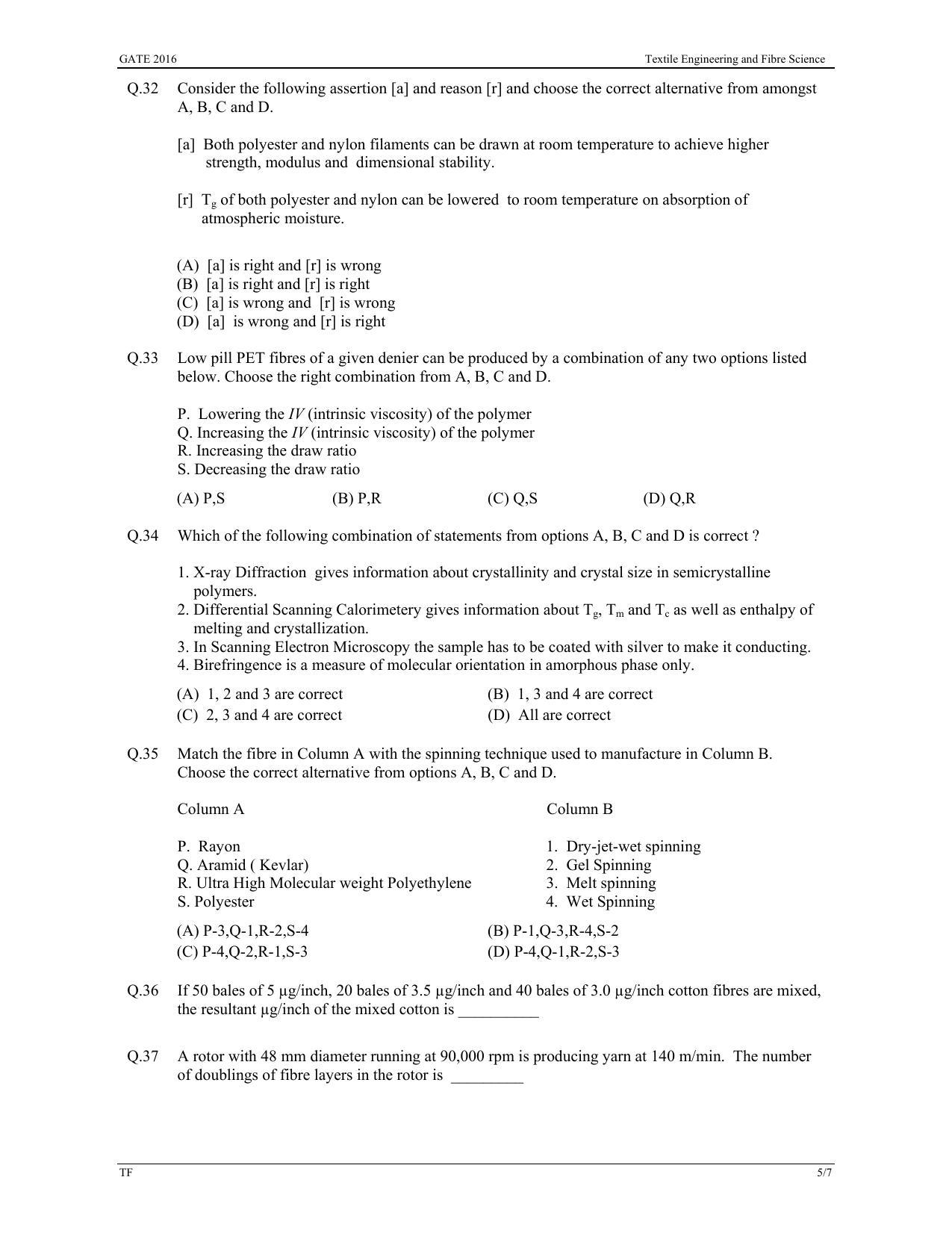 GATE 2016 Textile Engineering and Fibre Science (TF) Question Paper with Answer Key - Page 8