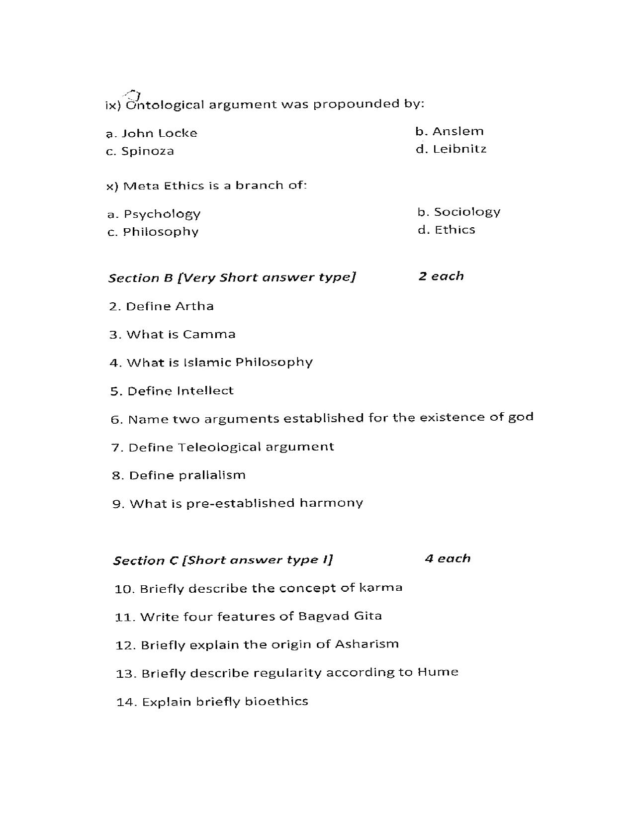 JKBOSE Class 12 Philosphy Model Question Paper - Page 4