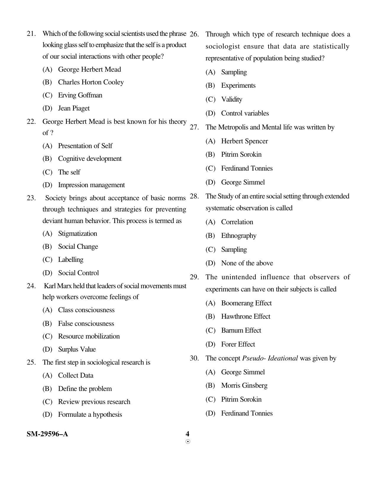 KUET 2023 M.A. Sociology Question Paper - Page 4