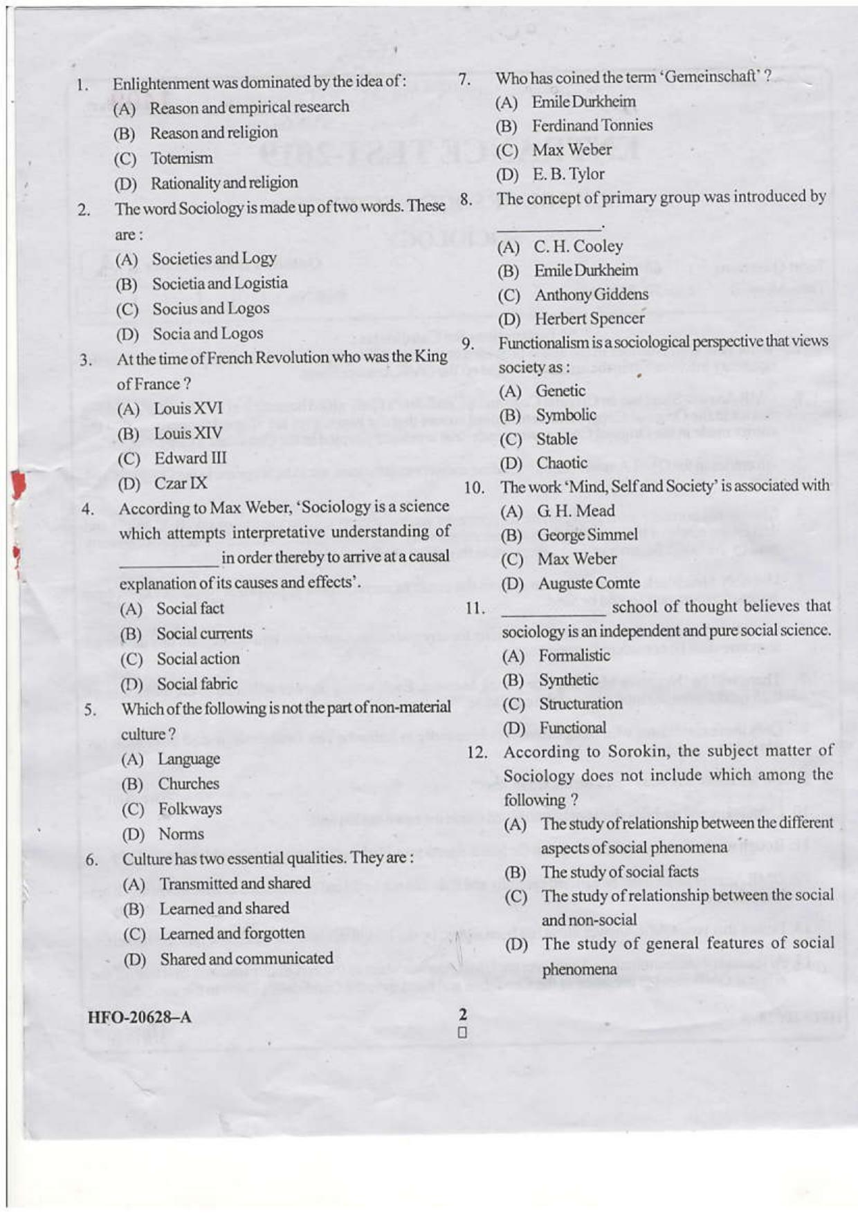 KUET 2023 M.A. Sociology Question Paper - Page 16