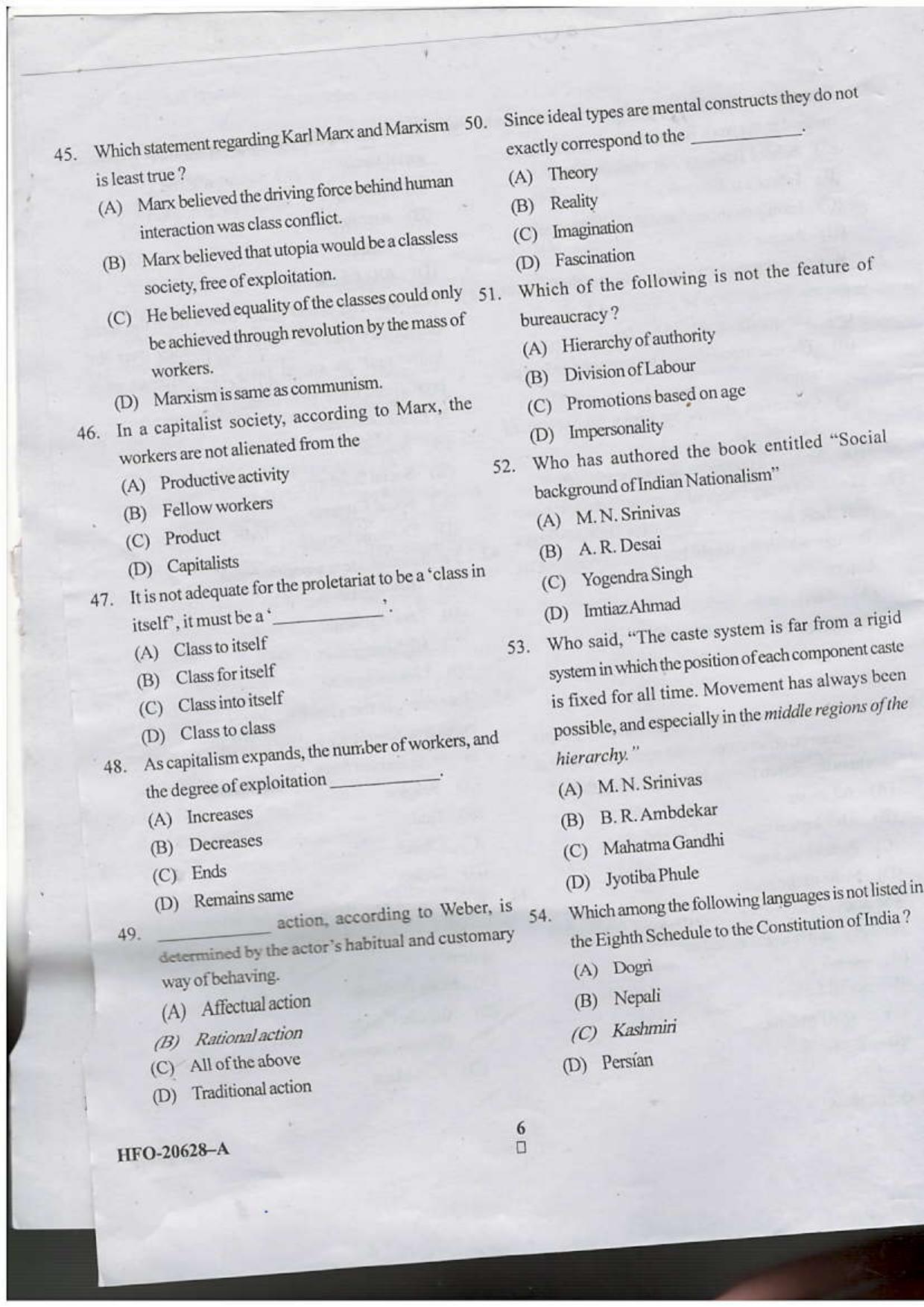 KUET 2023 M.A. Sociology Question Paper - Page 20
