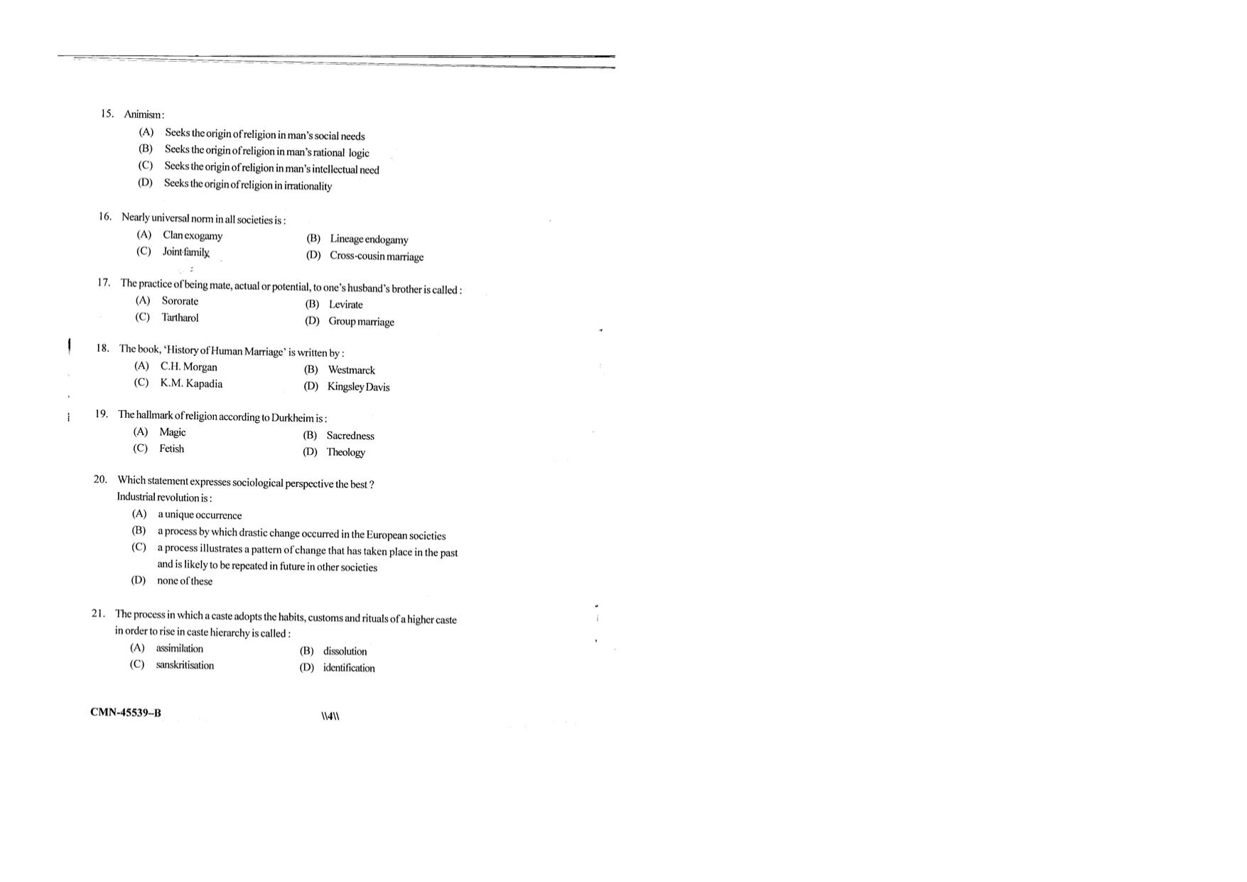 KUET 2023 M.A. Sociology Question Paper - Page 55