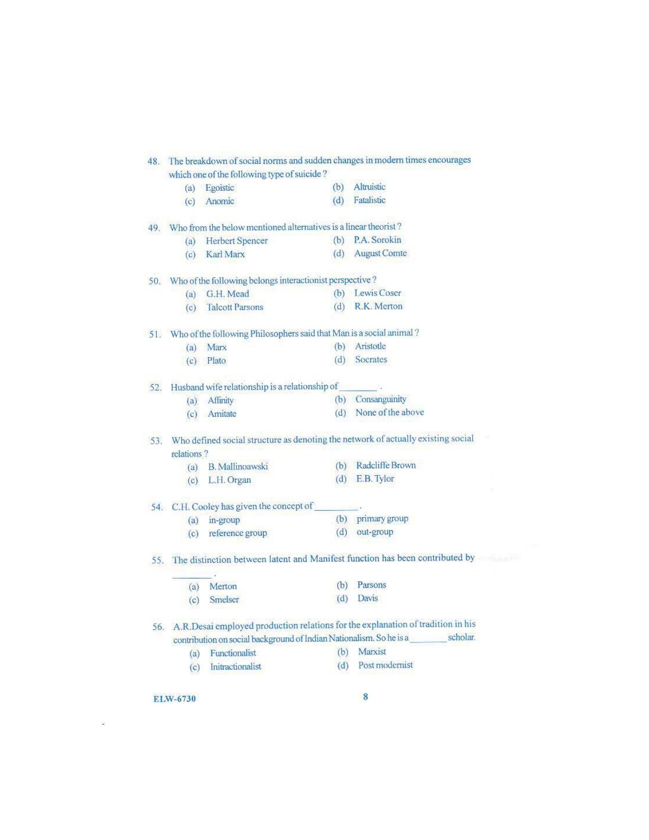 KUET 2023 M.A. Sociology Question Paper - Page 95