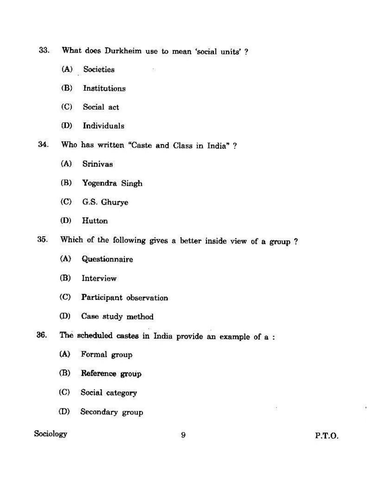 KUET 2023 M.A. Sociology Question Paper - Page 105
