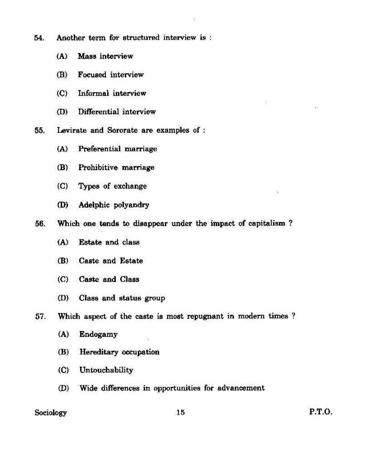 KUET 2023 M.A. Sociology Question Paper - Page 111