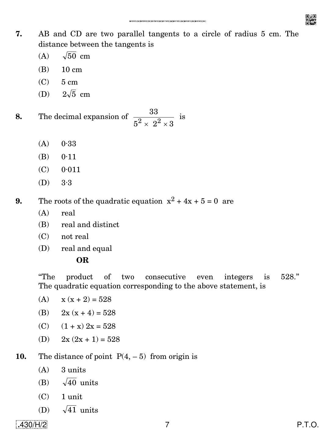 CBSE Class 10 430-C-2 - Maths (Basic) 2020 Compartment Question Paper - Page 7