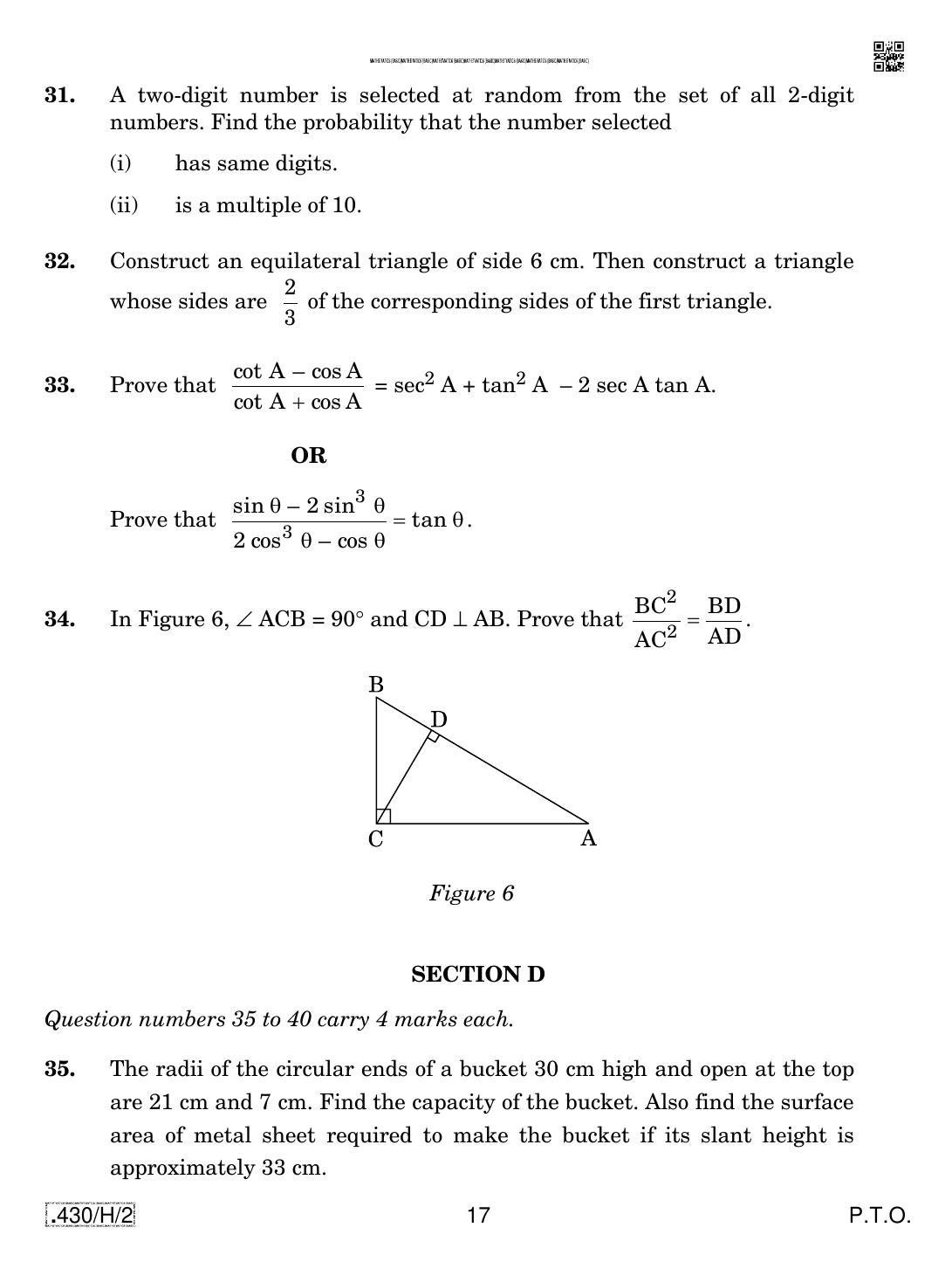 CBSE Class 10 430-C-2 - Maths (Basic) 2020 Compartment Question Paper - Page 17