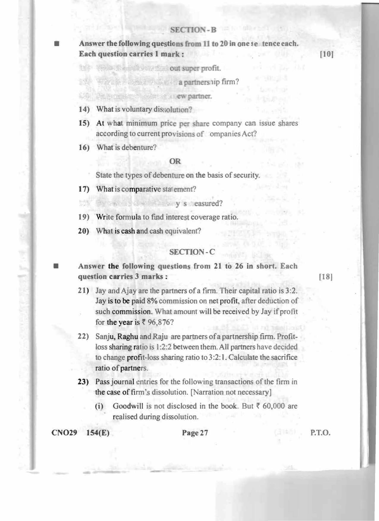Gujarat Board Class 12th Question Paper 2020: (GHE) Elements of Accountancy - Page 26
