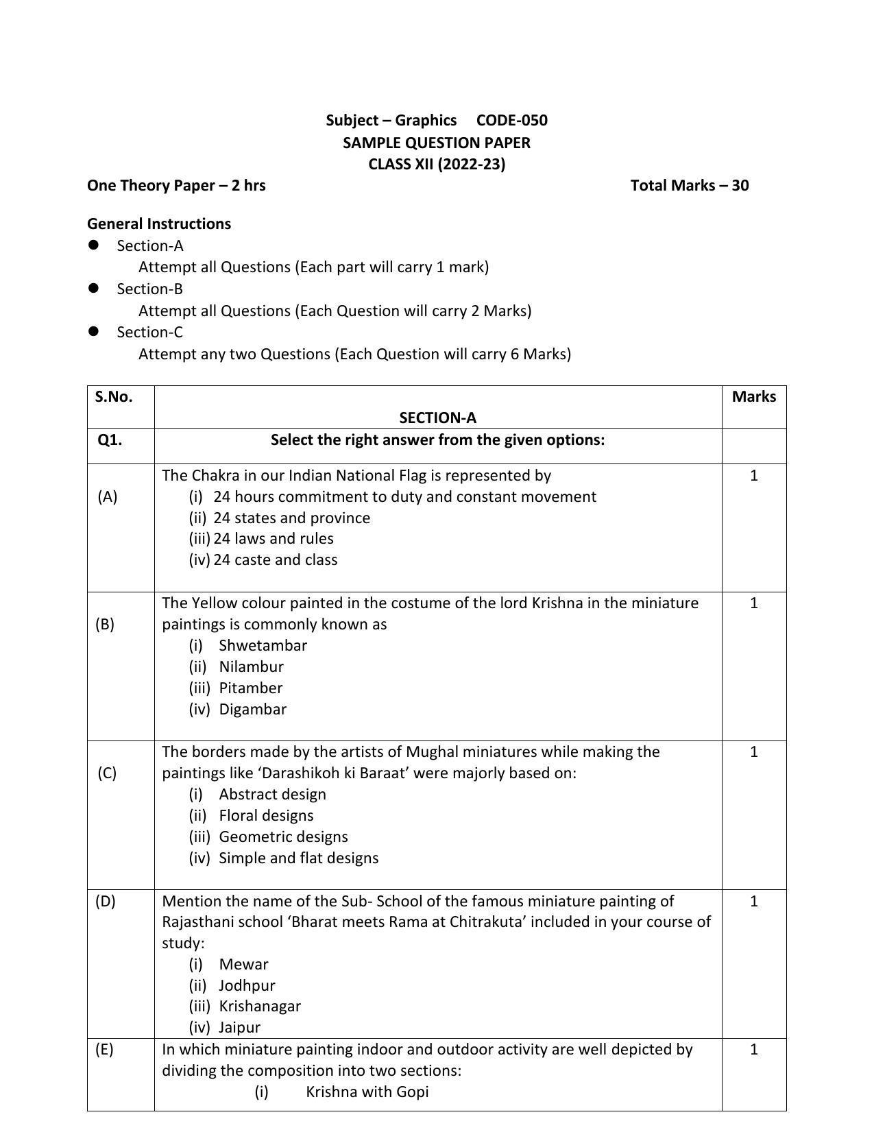 CBSE Class 12 Graphic Sample Paper 2023 - Page 1