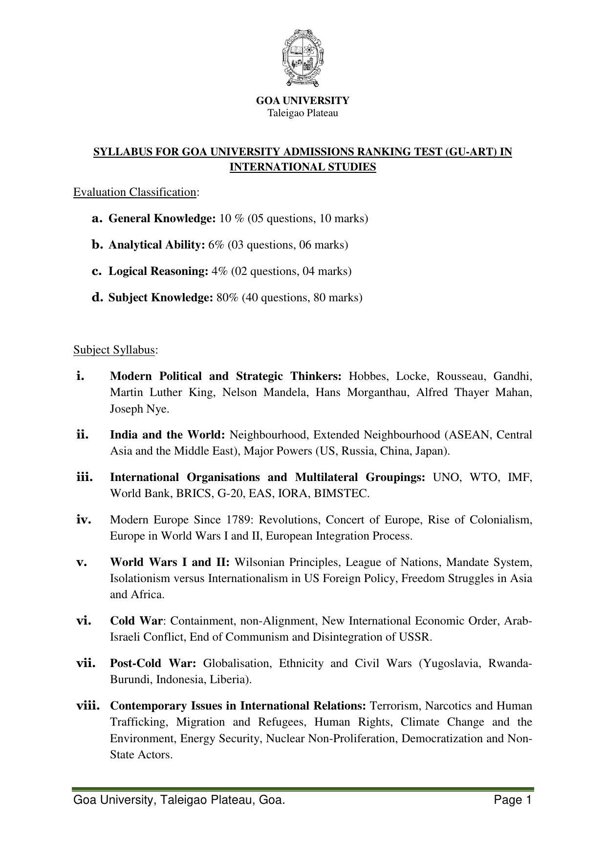 GU ART International Studies Syllabus - Page 1