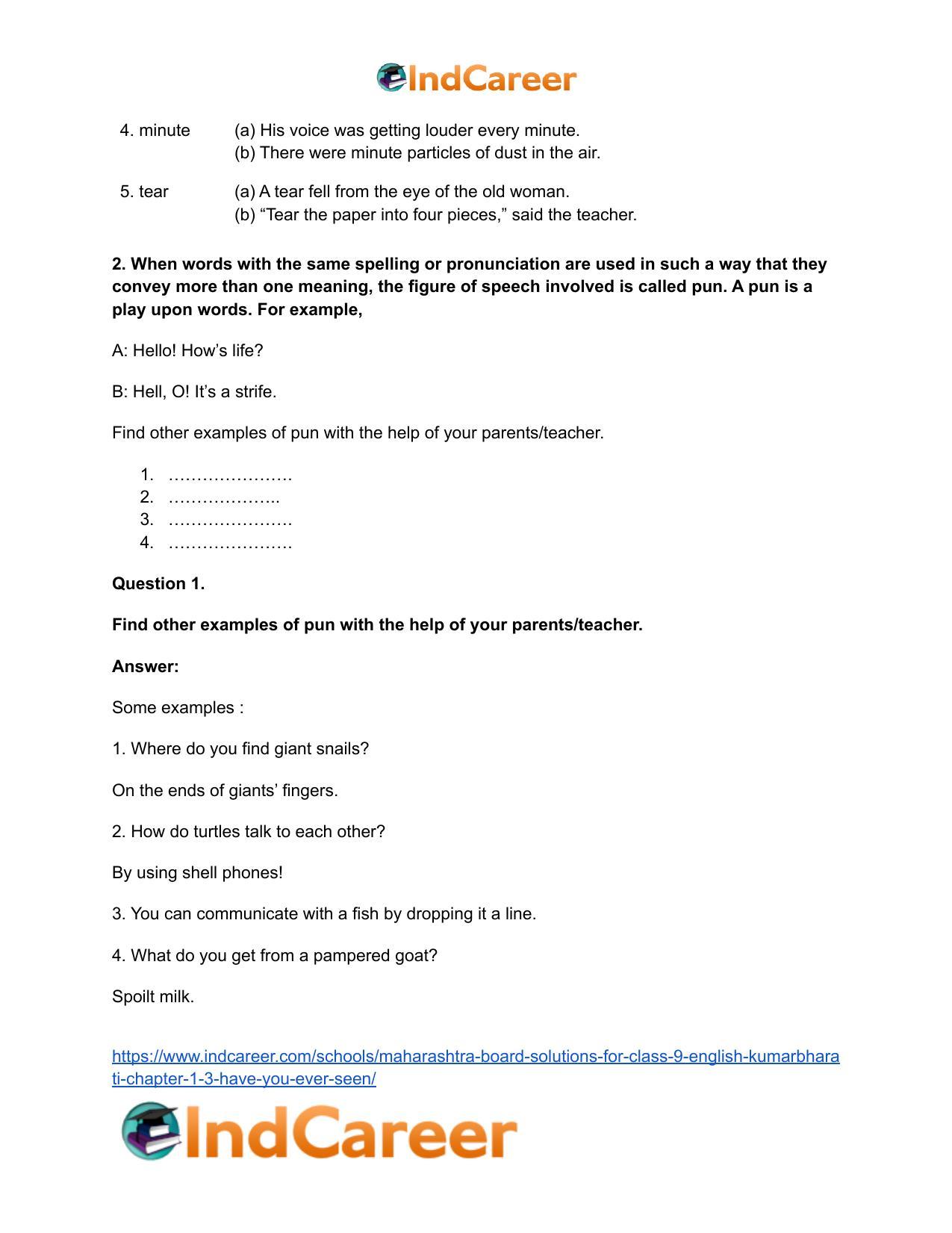 Maharashtra Board Solutions for Class 9- English Kumarbharati: Chapter 1.3- Have you ever seen…? - Page 4