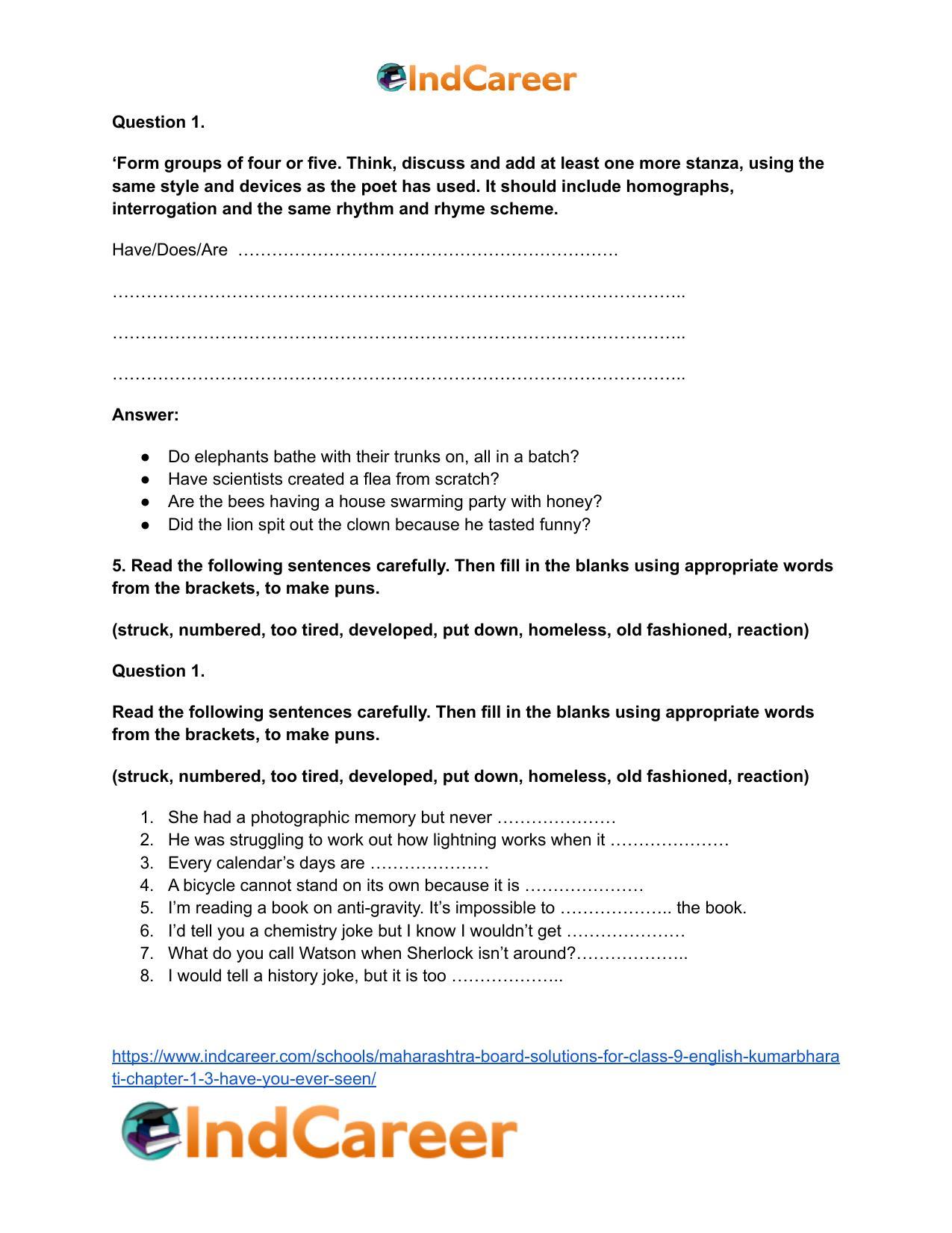 Maharashtra Board Solutions for Class 9- English Kumarbharati: Chapter 1.3- Have you ever seen…? - Page 10