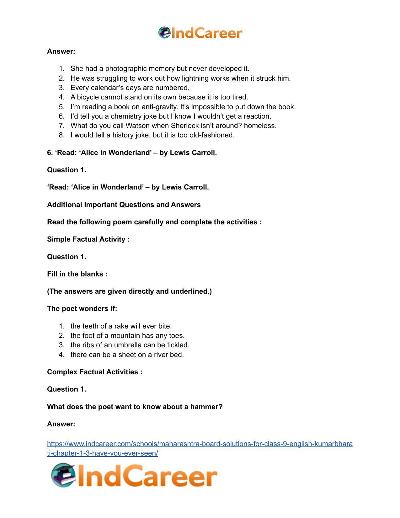 Maharashtra Board Solutions for Class 9- English Kumarbharati: Chapter 1.3- Have you ever seen…? - Page 11