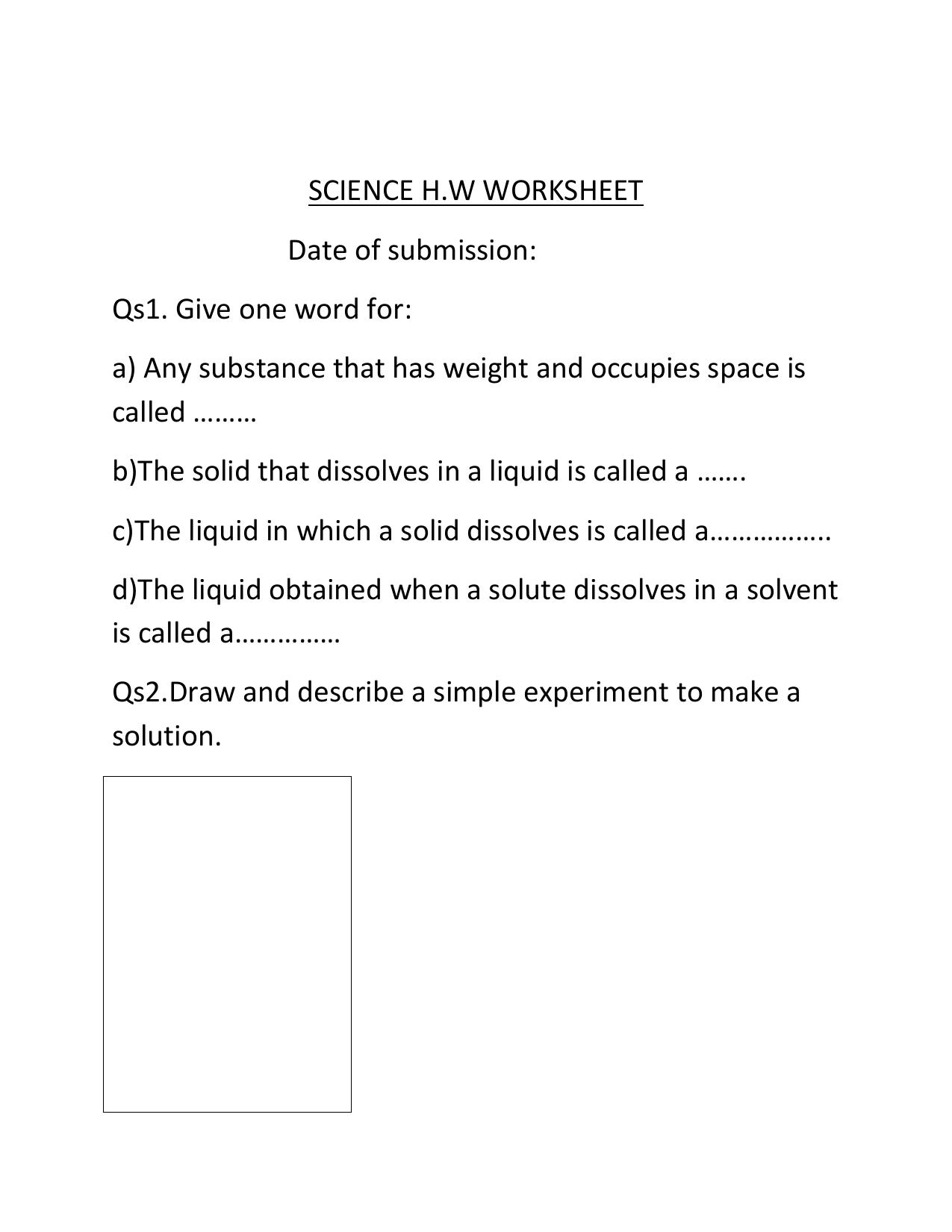Worksheet for Class 4 Science Liquid Assignment - Page 1