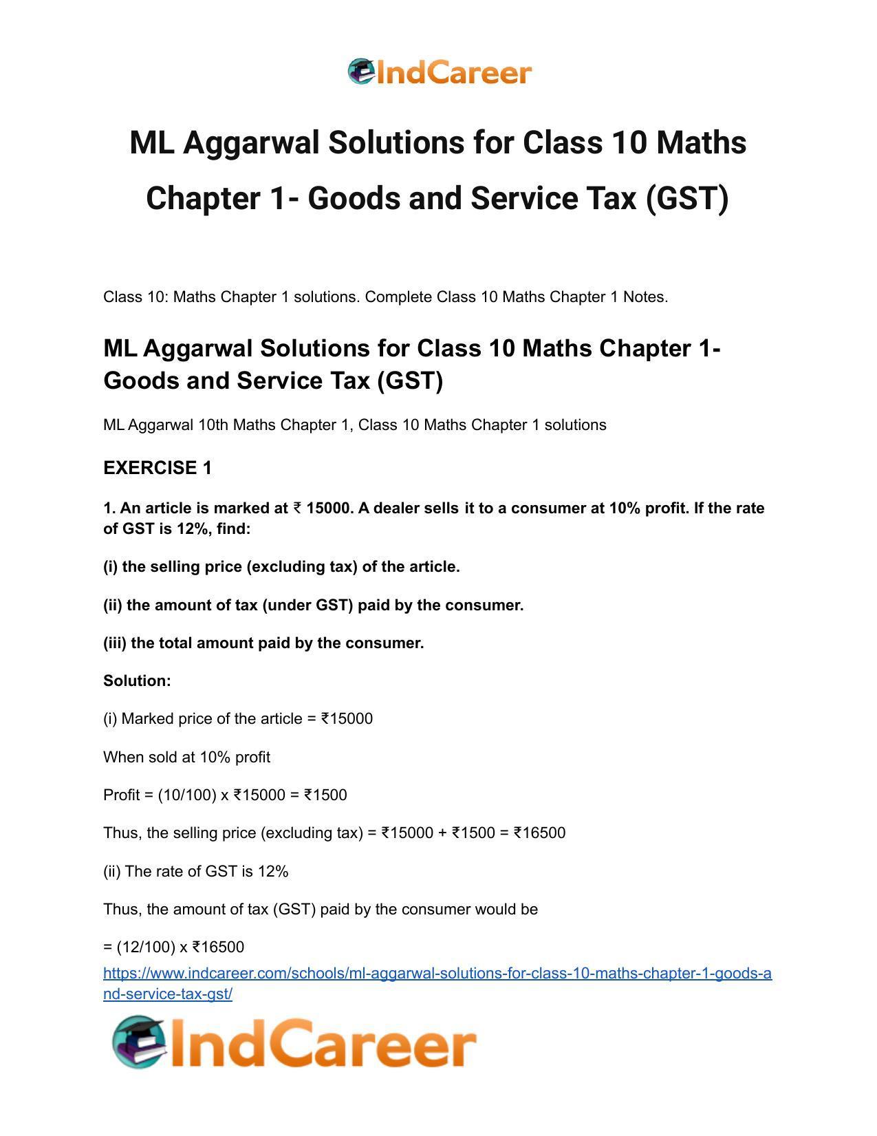 ML Aggarwal Solutions for Class 10 Maths Chapter 1- Goods and Service Tax (GST) - Page 2