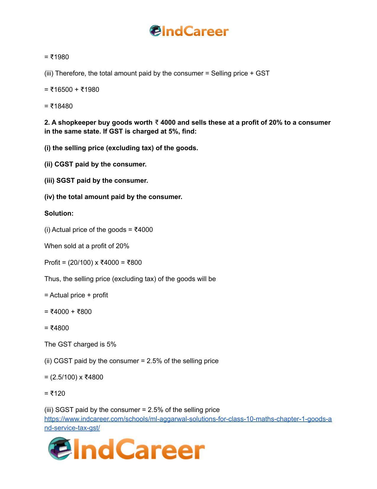 ML Aggarwal Solutions for Class 10 Maths Chapter 1- Goods and Service Tax (GST) - Page 3