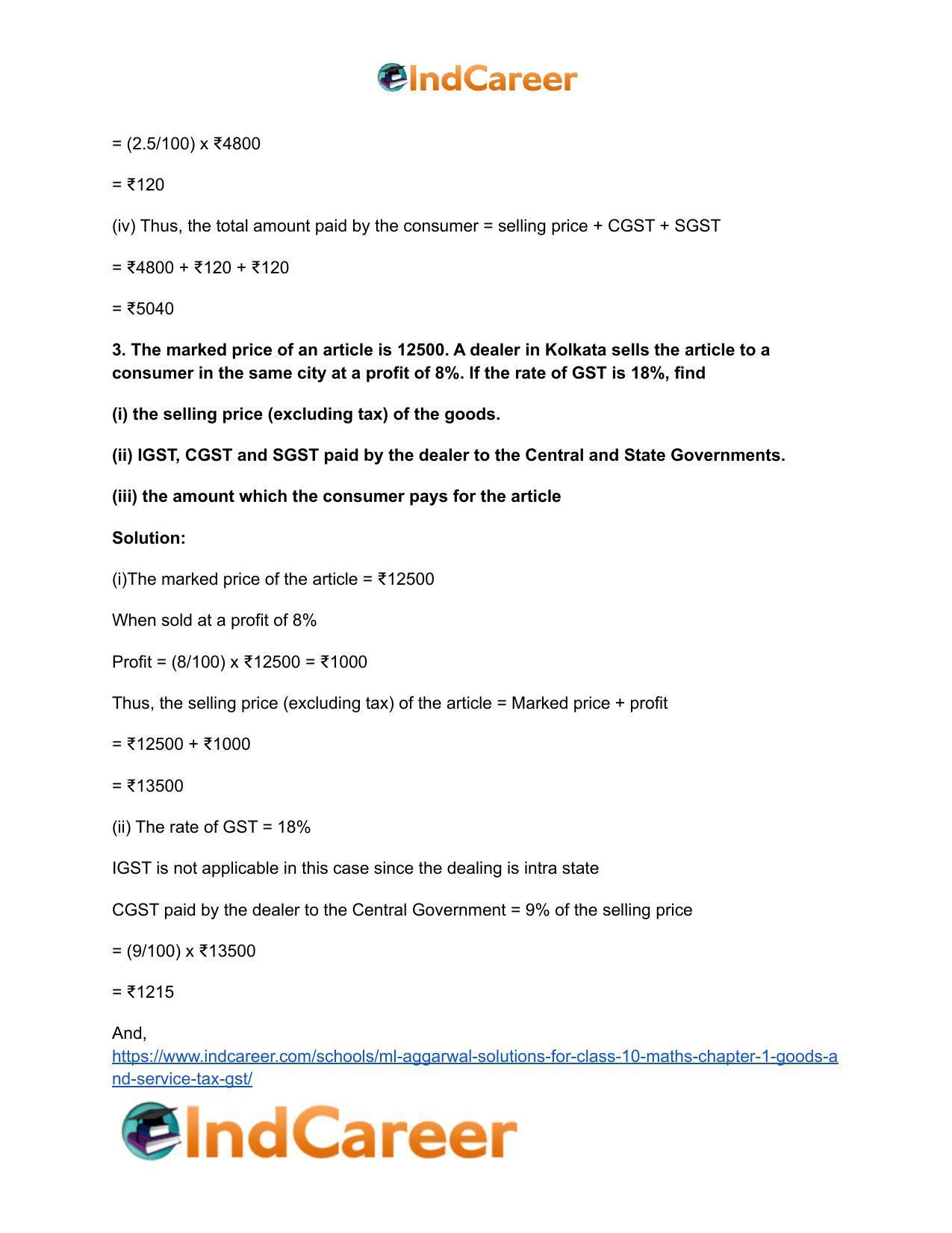 ML Aggarwal Solutions for Class 10 Maths Chapter 1- Goods and Service Tax (GST) - Page 4