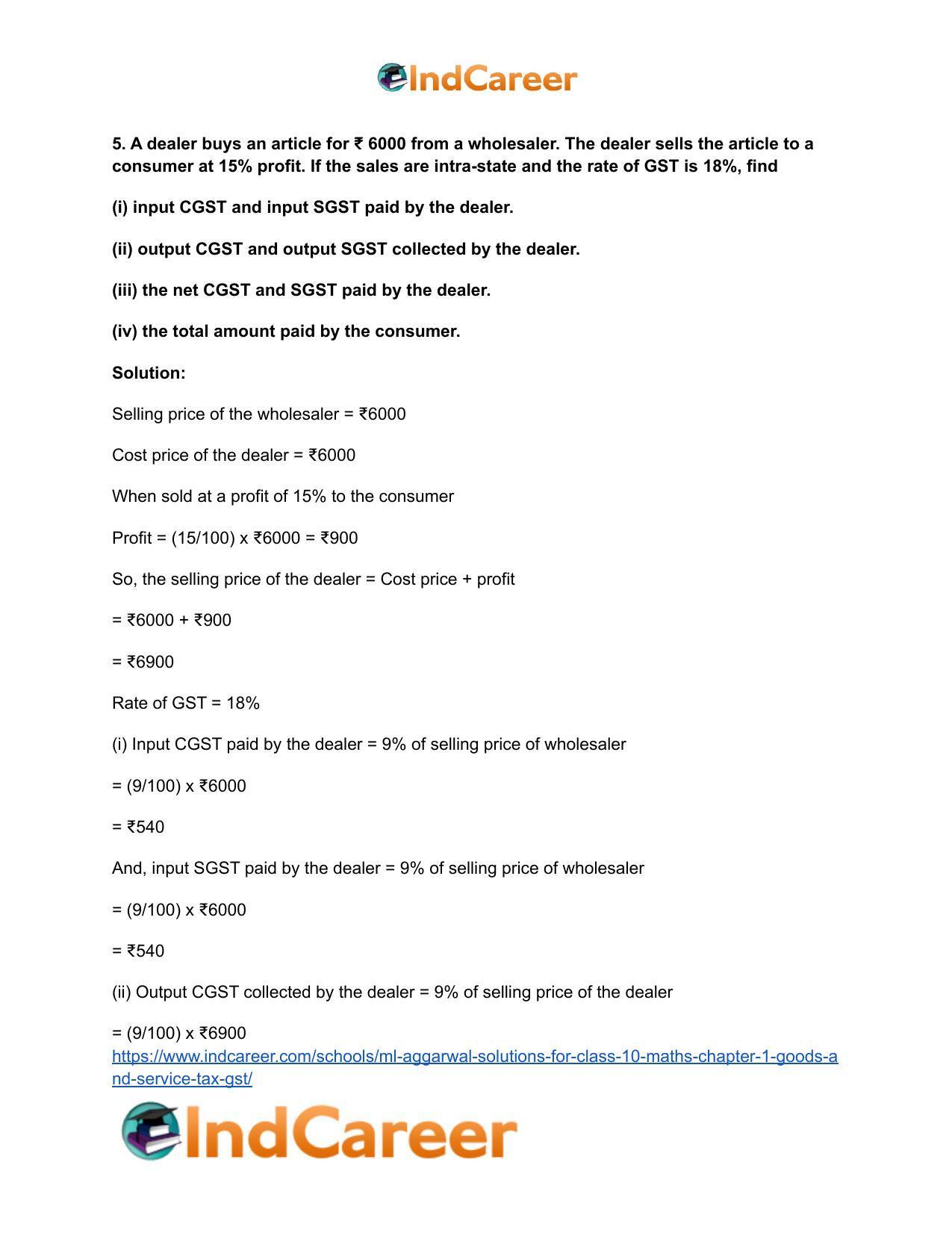 ML Aggarwal Solutions for Class 10 Maths Chapter 1- Goods and Service Tax (GST) - Page 6