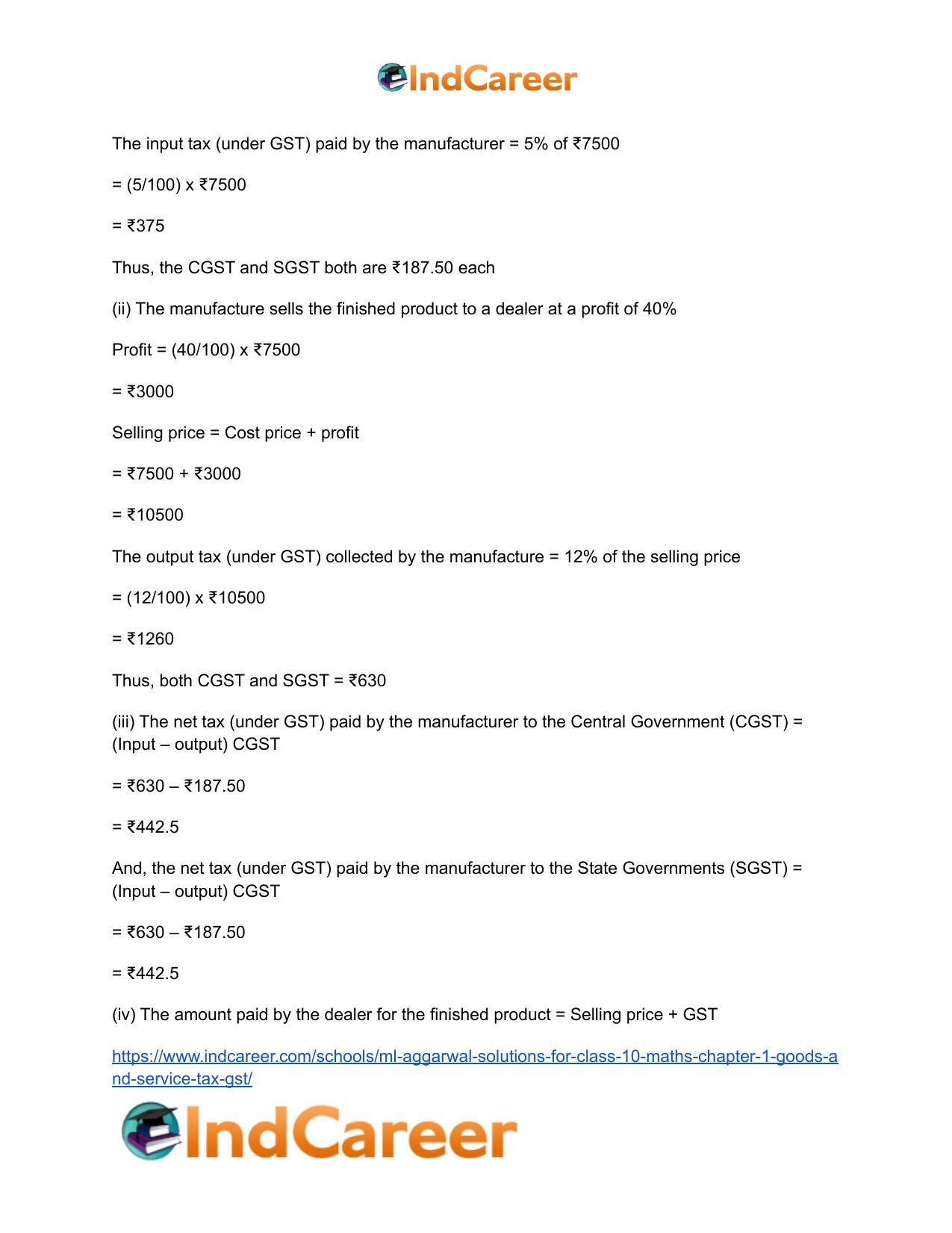 ML Aggarwal Solutions for Class 10 Maths Chapter 1- Goods and Service Tax (GST) - Page 8