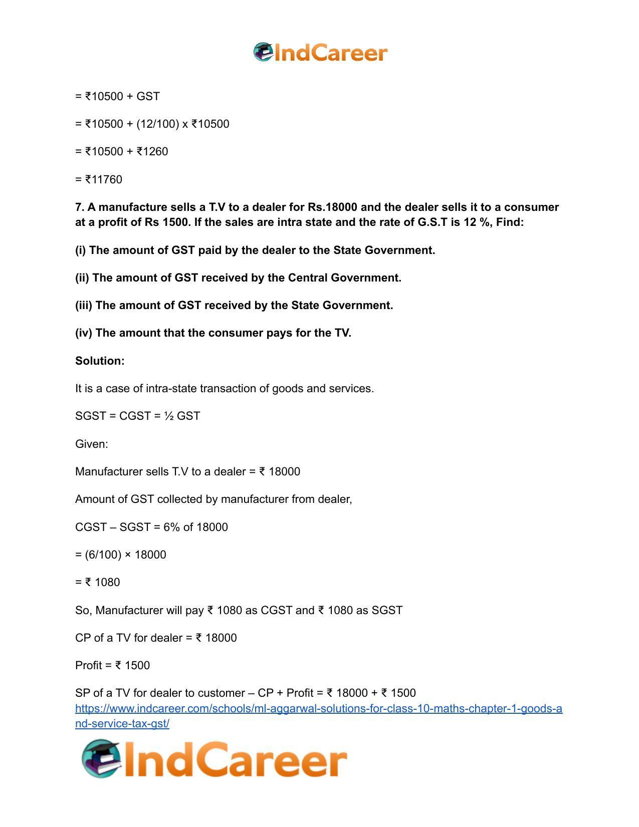 ML Aggarwal Solutions for Class 10 Maths Chapter 1- Goods and Service Tax (GST) - Page 9