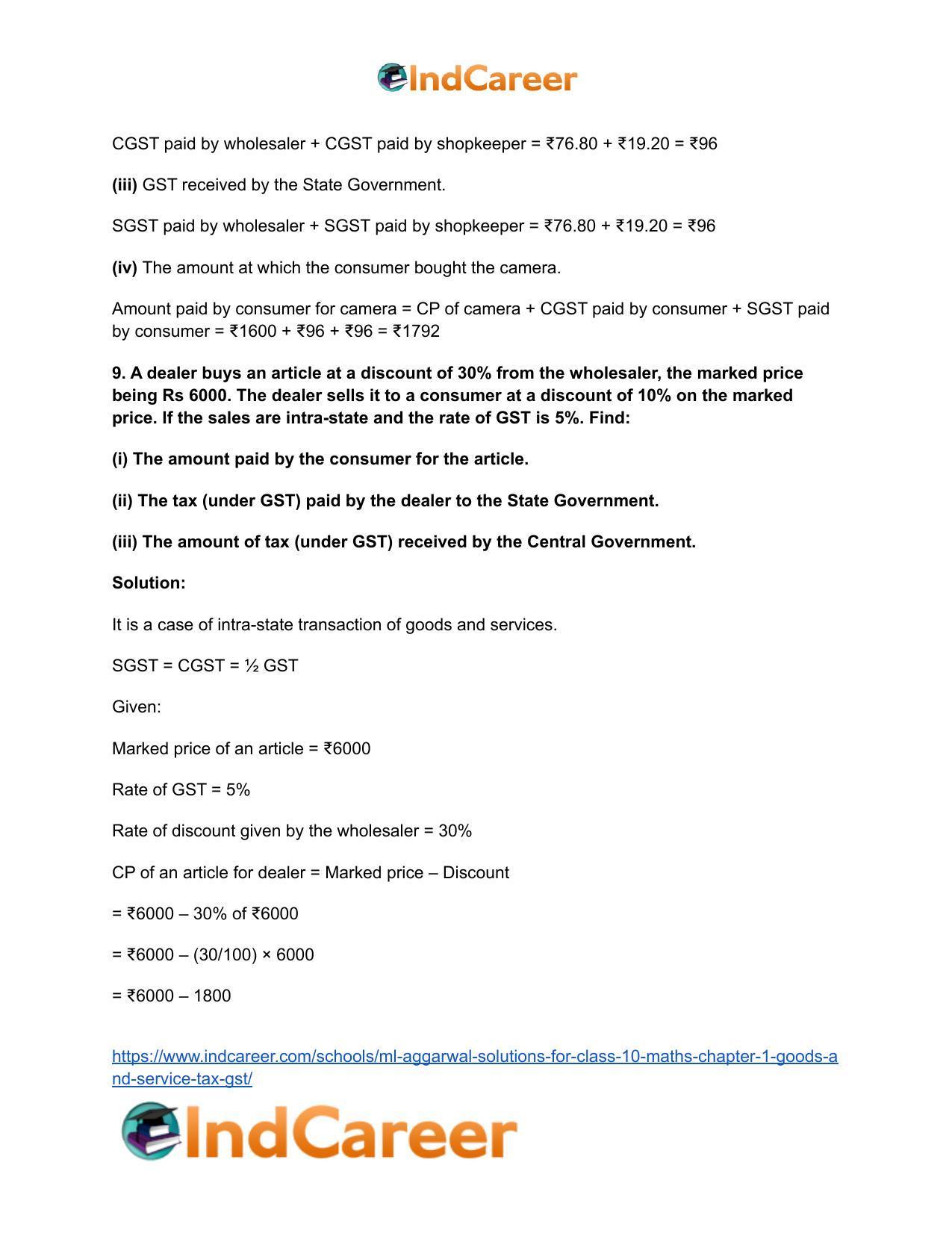 ML Aggarwal Solutions for Class 10 Maths Chapter 1- Goods and Service Tax (GST) - Page 12