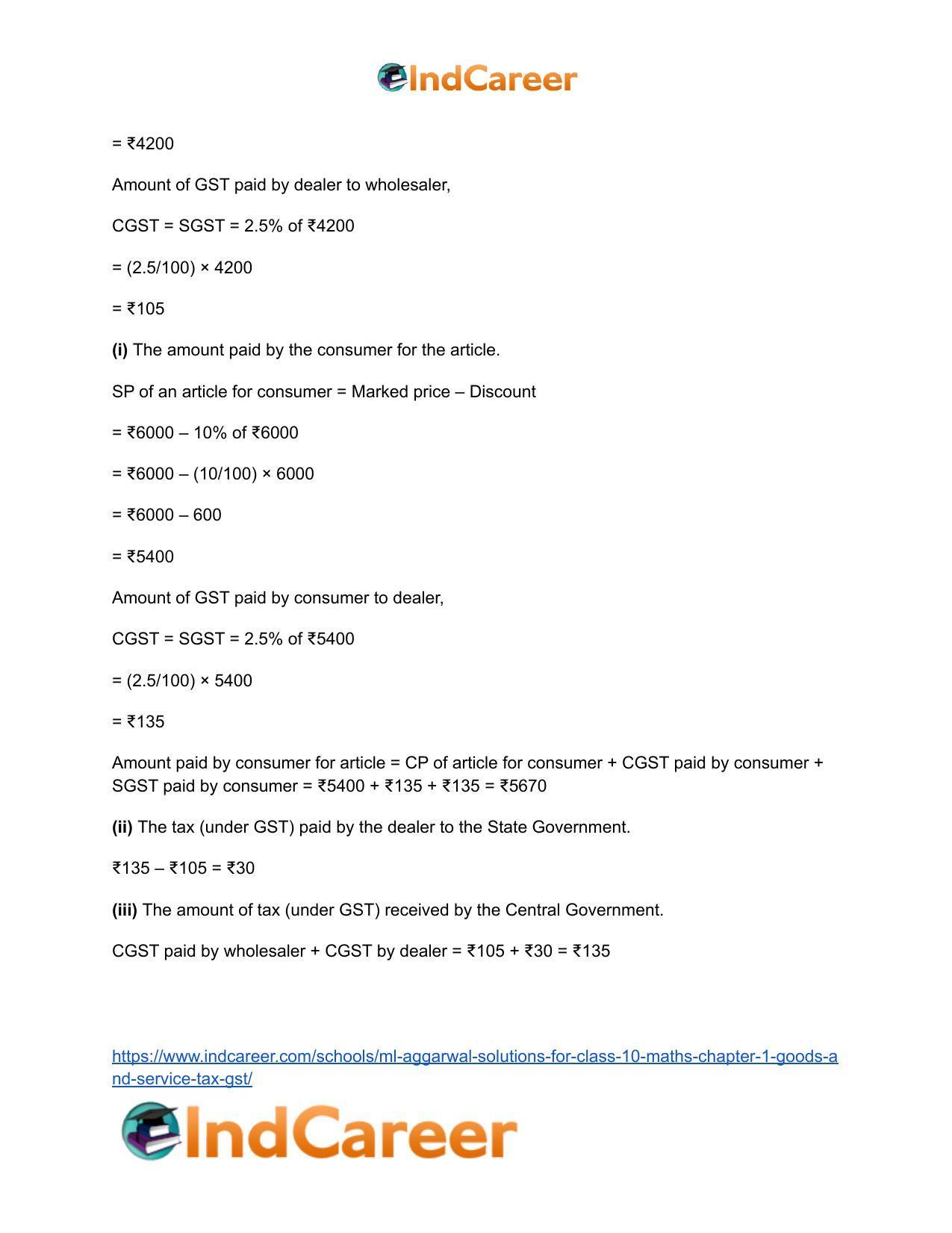 ML Aggarwal Solutions for Class 10 Maths Chapter 1- Goods and Service Tax (GST) - Page 13
