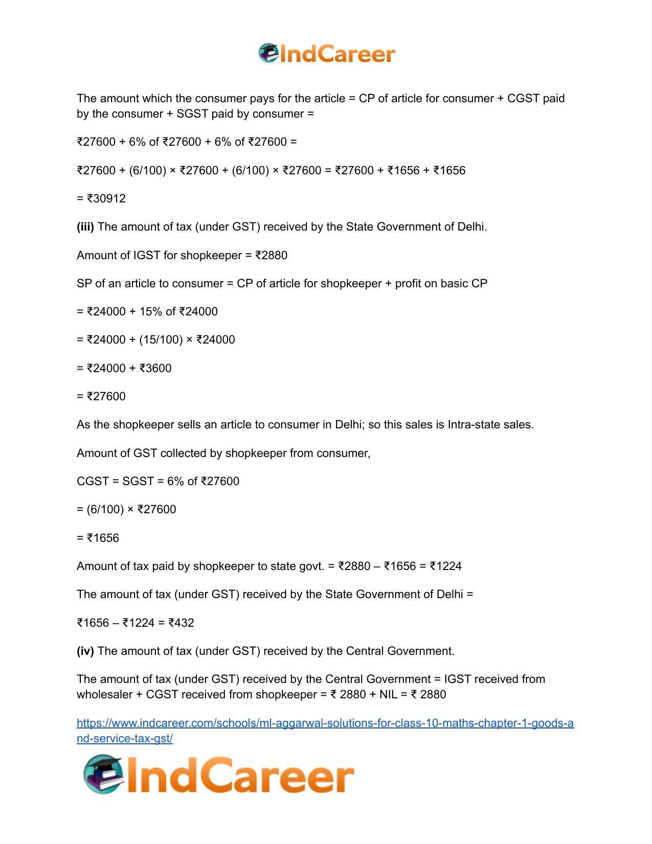 ML Aggarwal Solutions for Class 10 Maths Chapter 1- Goods and Service Tax (GST) - Page 24